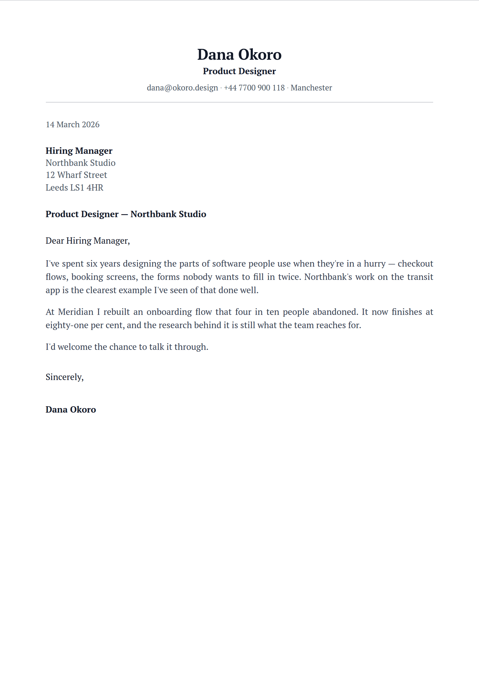 Press cover letter template