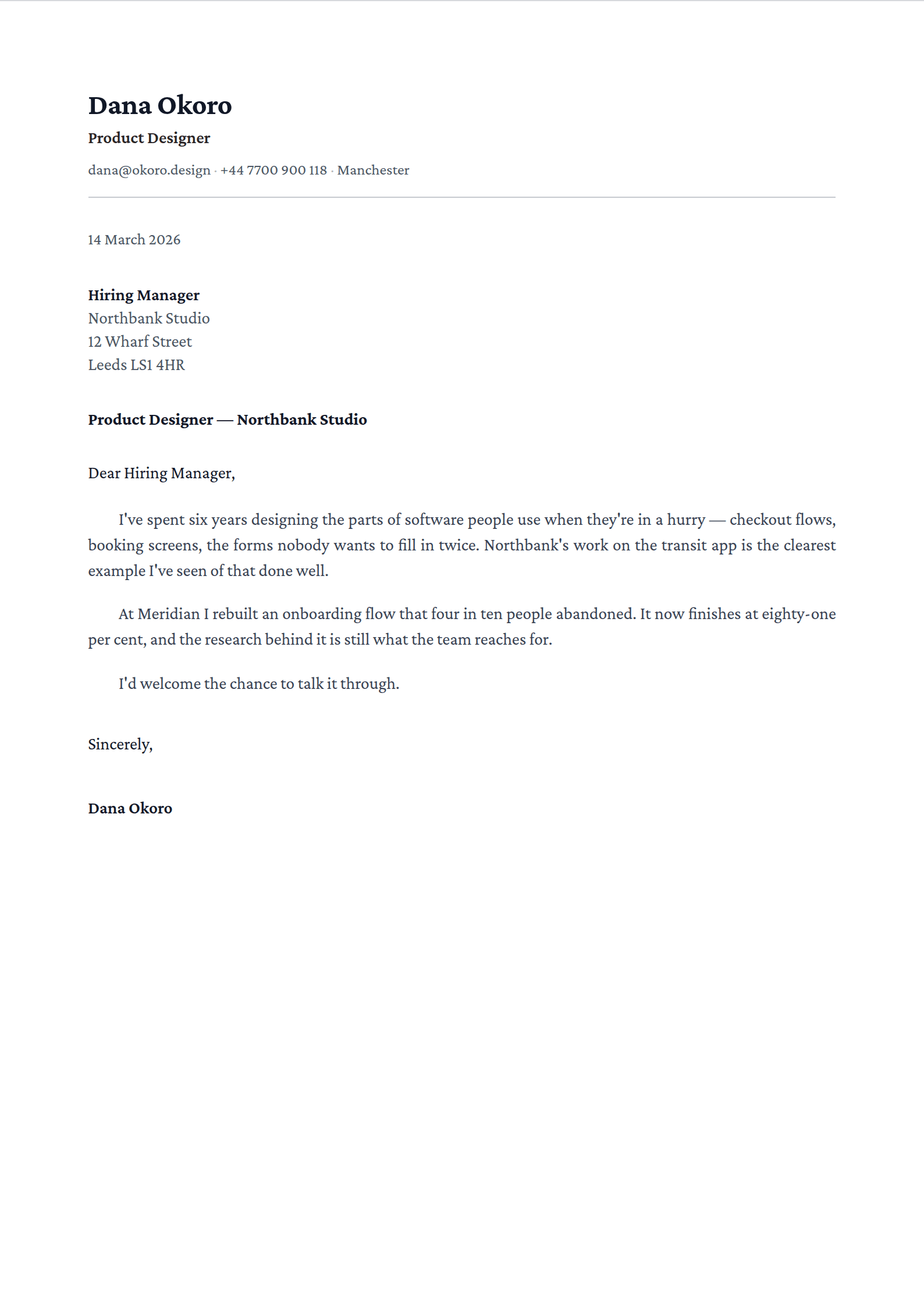 Quarto cover letter template