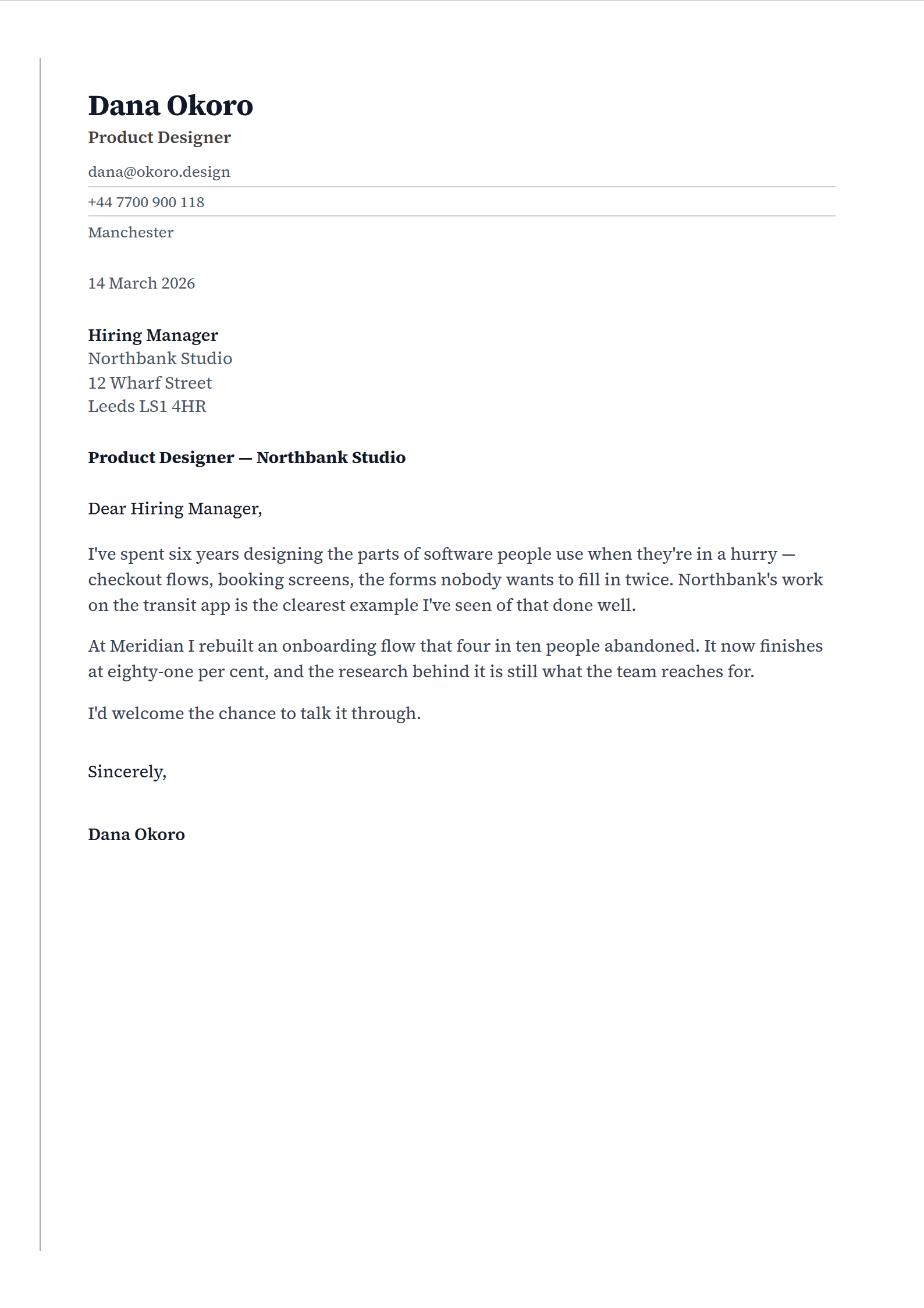 Rag cover letter template