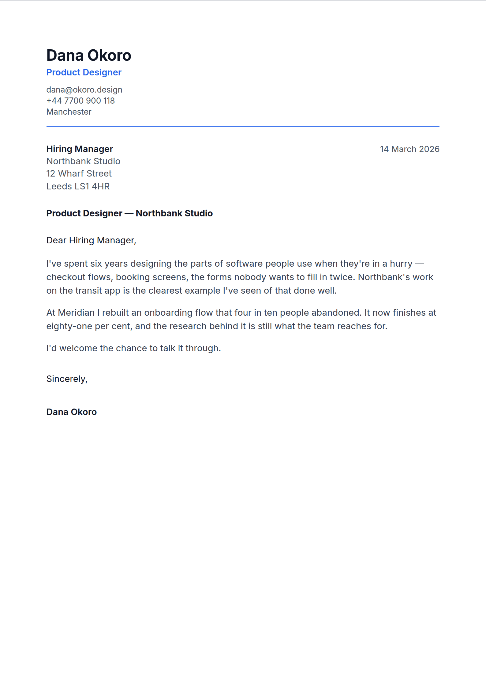 Ream cover letter template