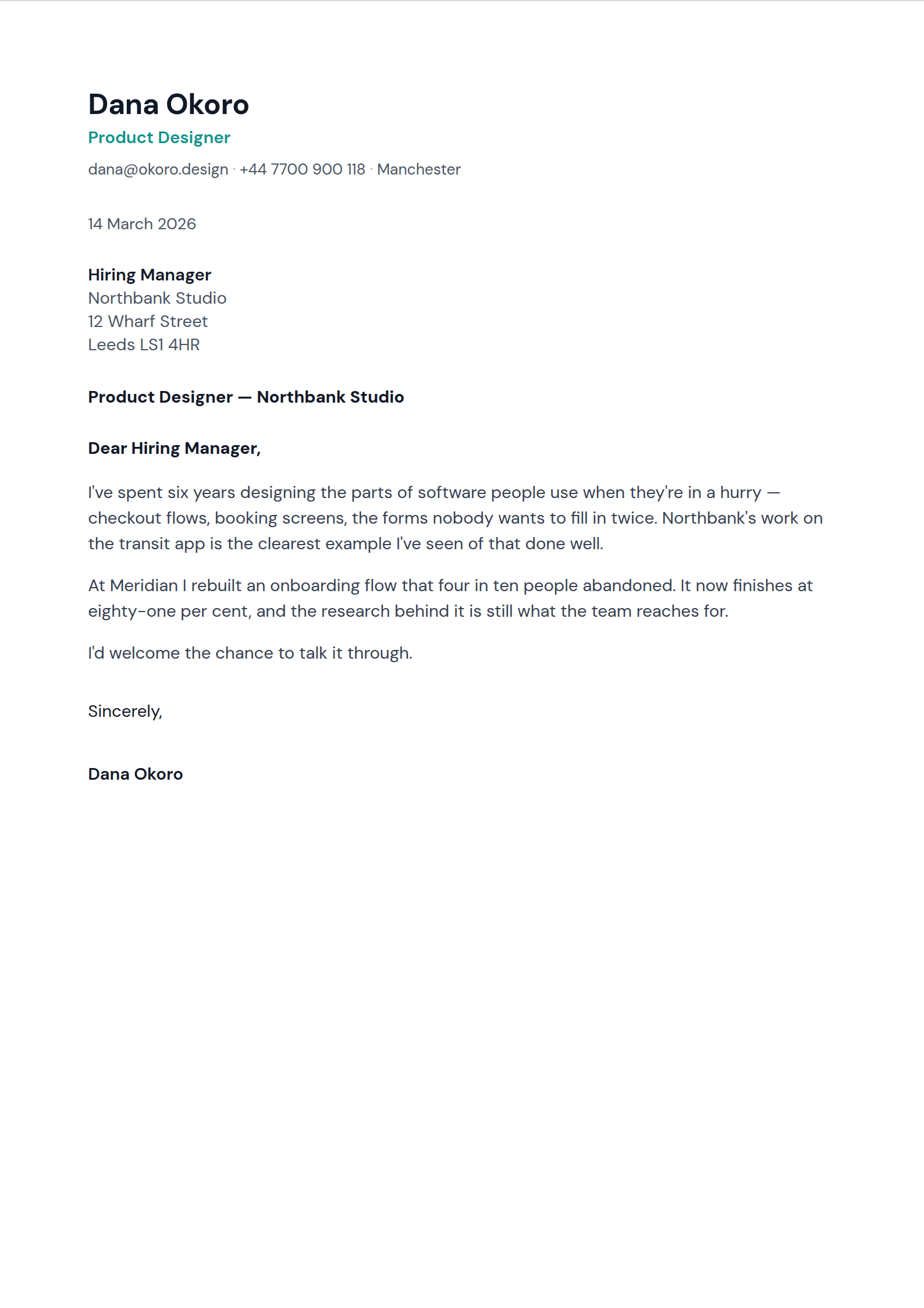 Regards cover letter template