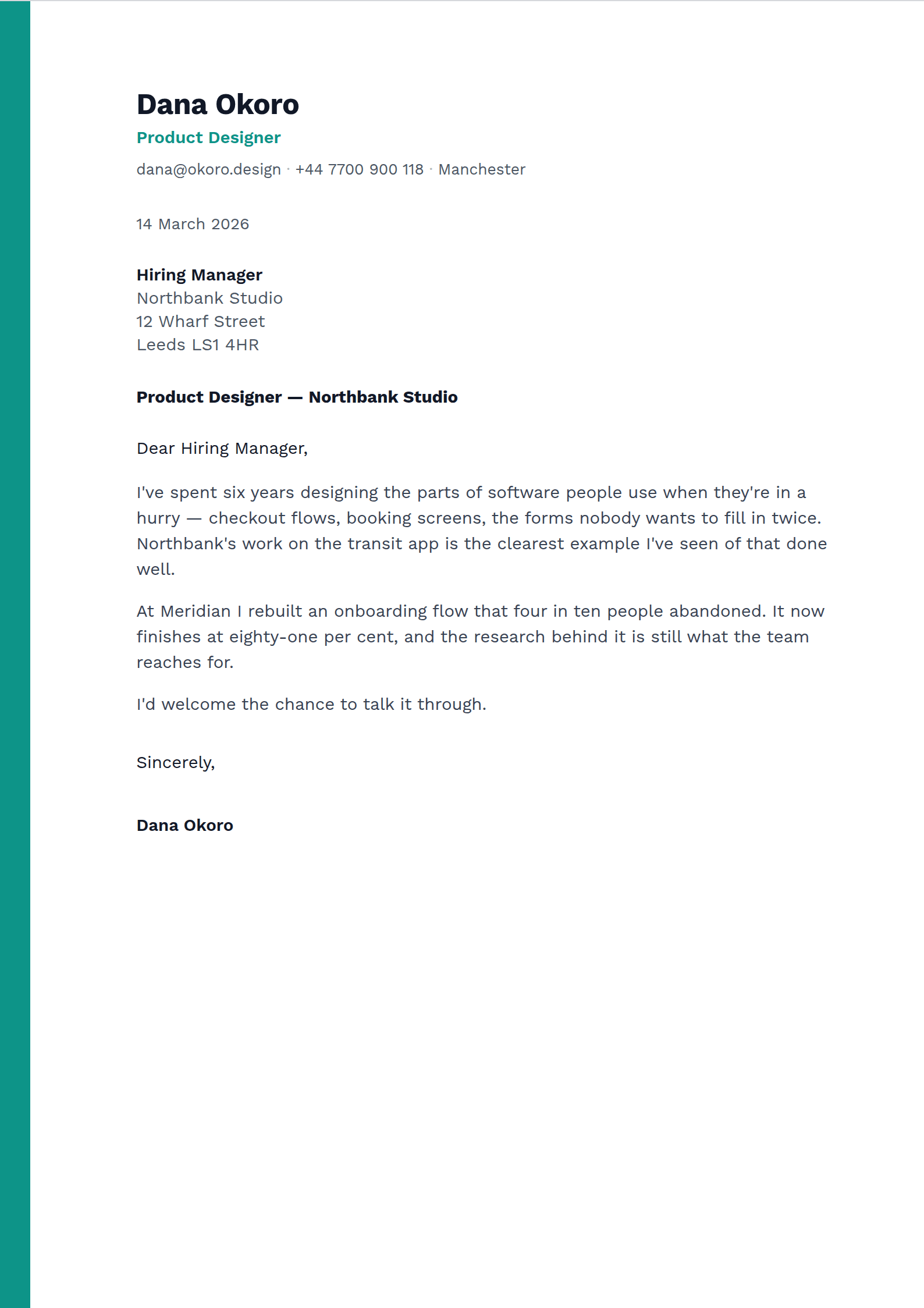 Ribbon cover letter template