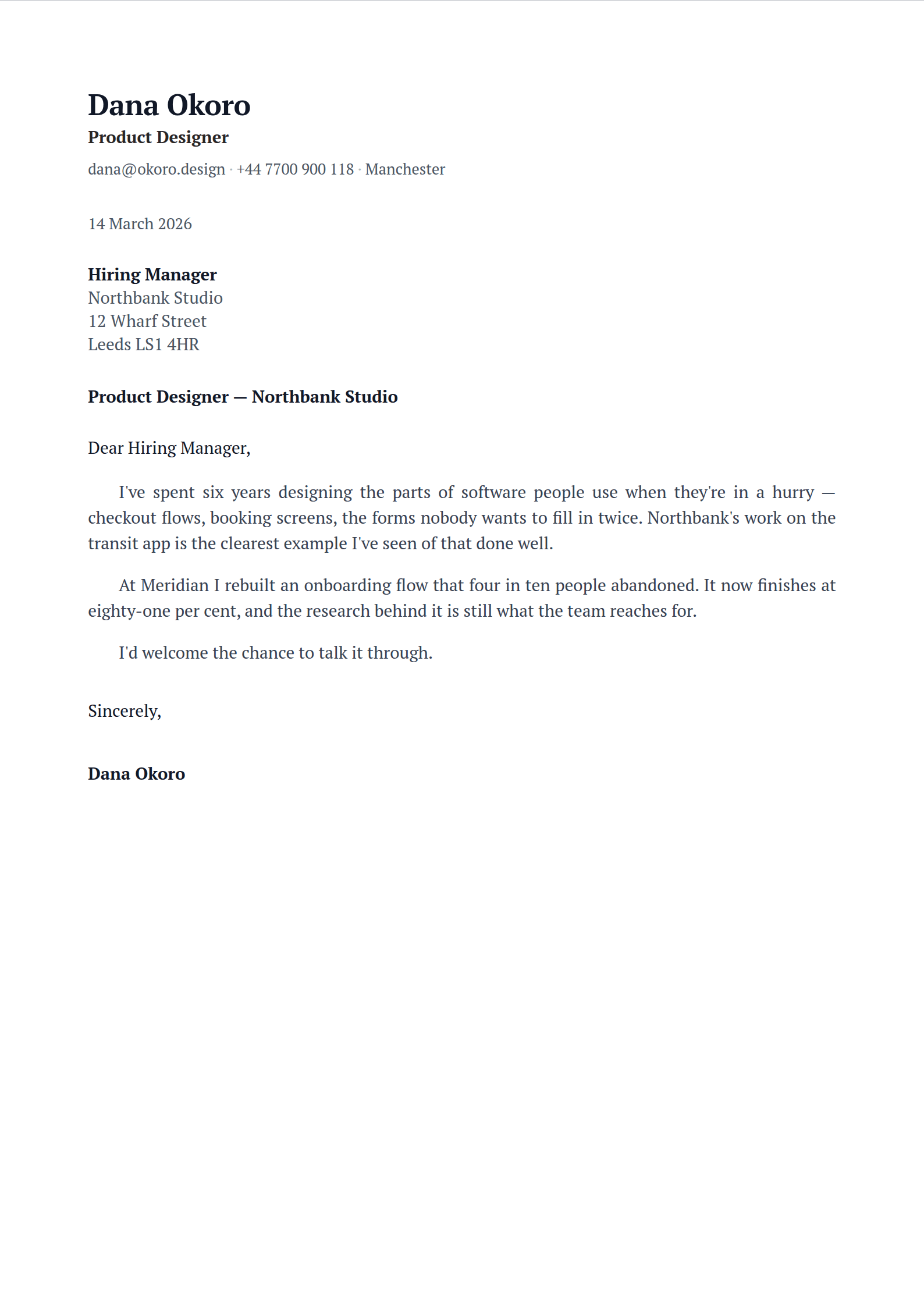 Roman cover letter template