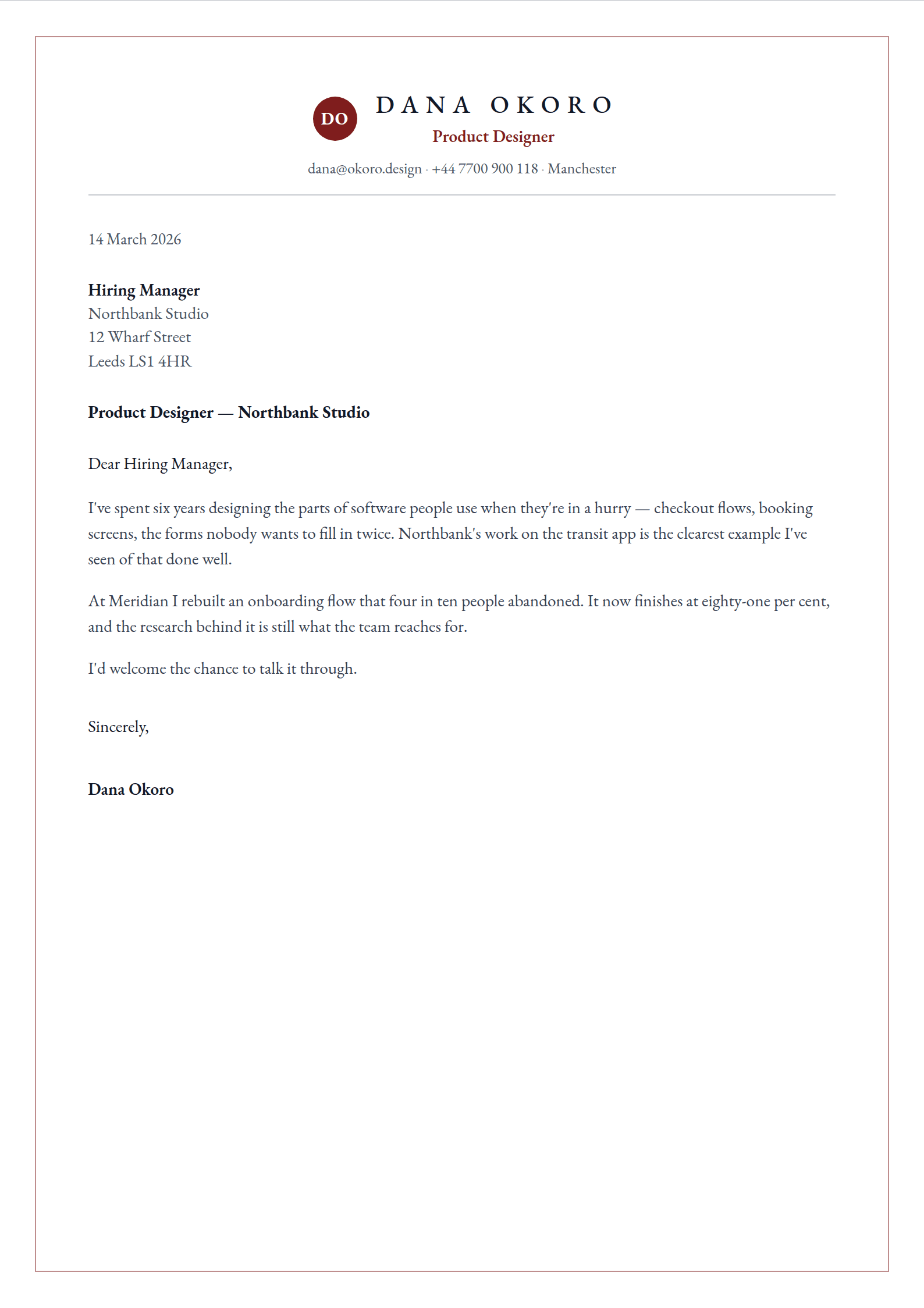 Signet cover letter template