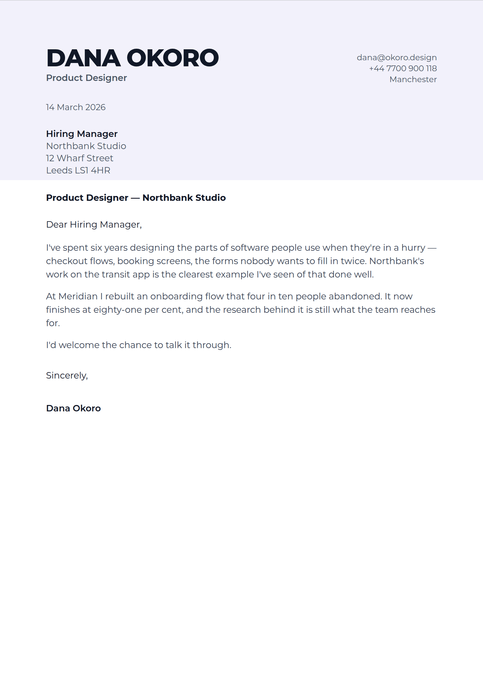 Spread cover letter template