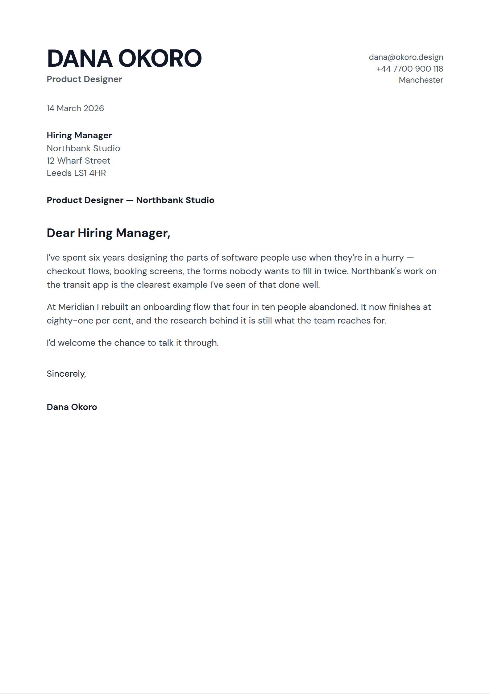 Standfirst cover letter template