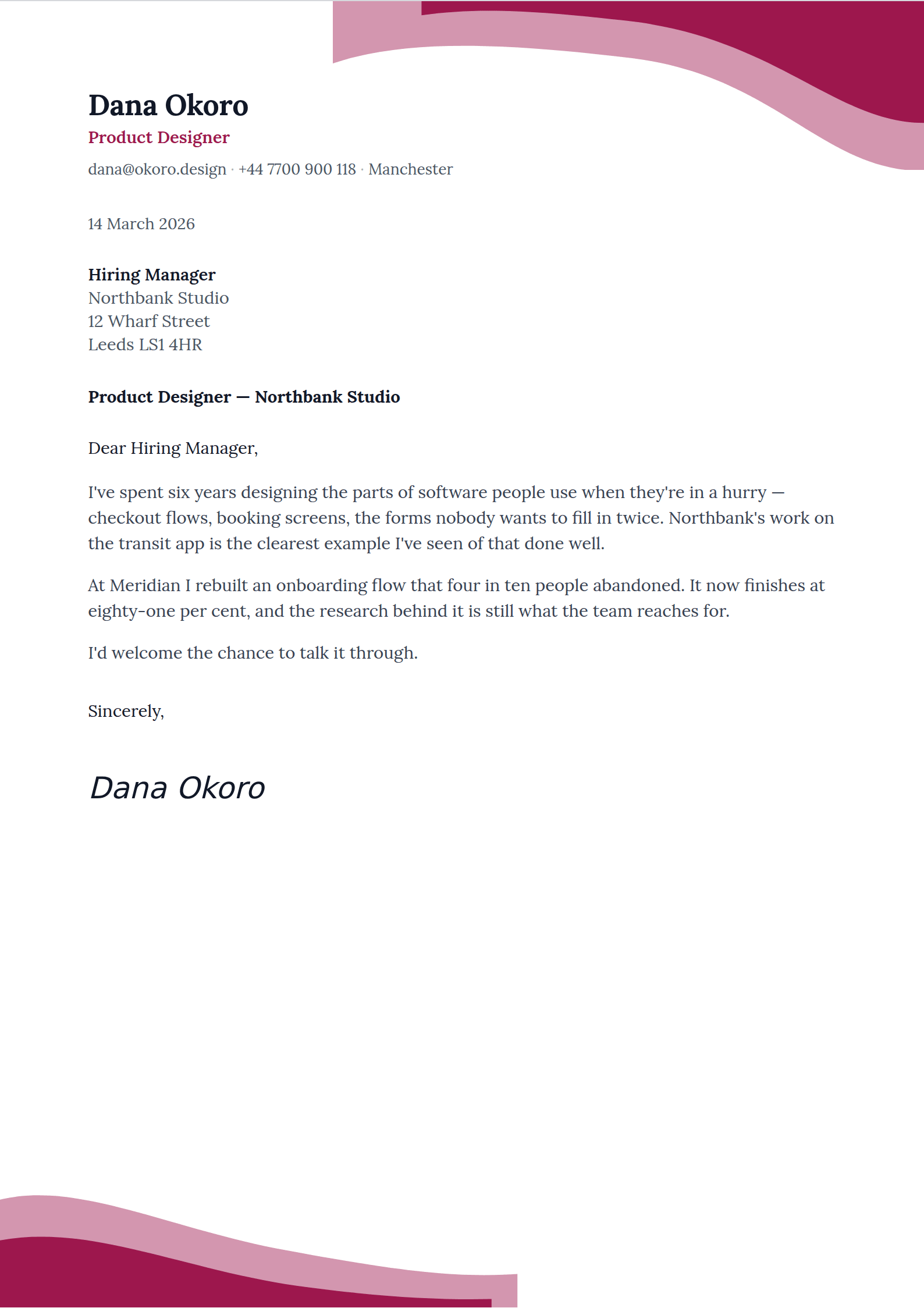 Swash cover letter template