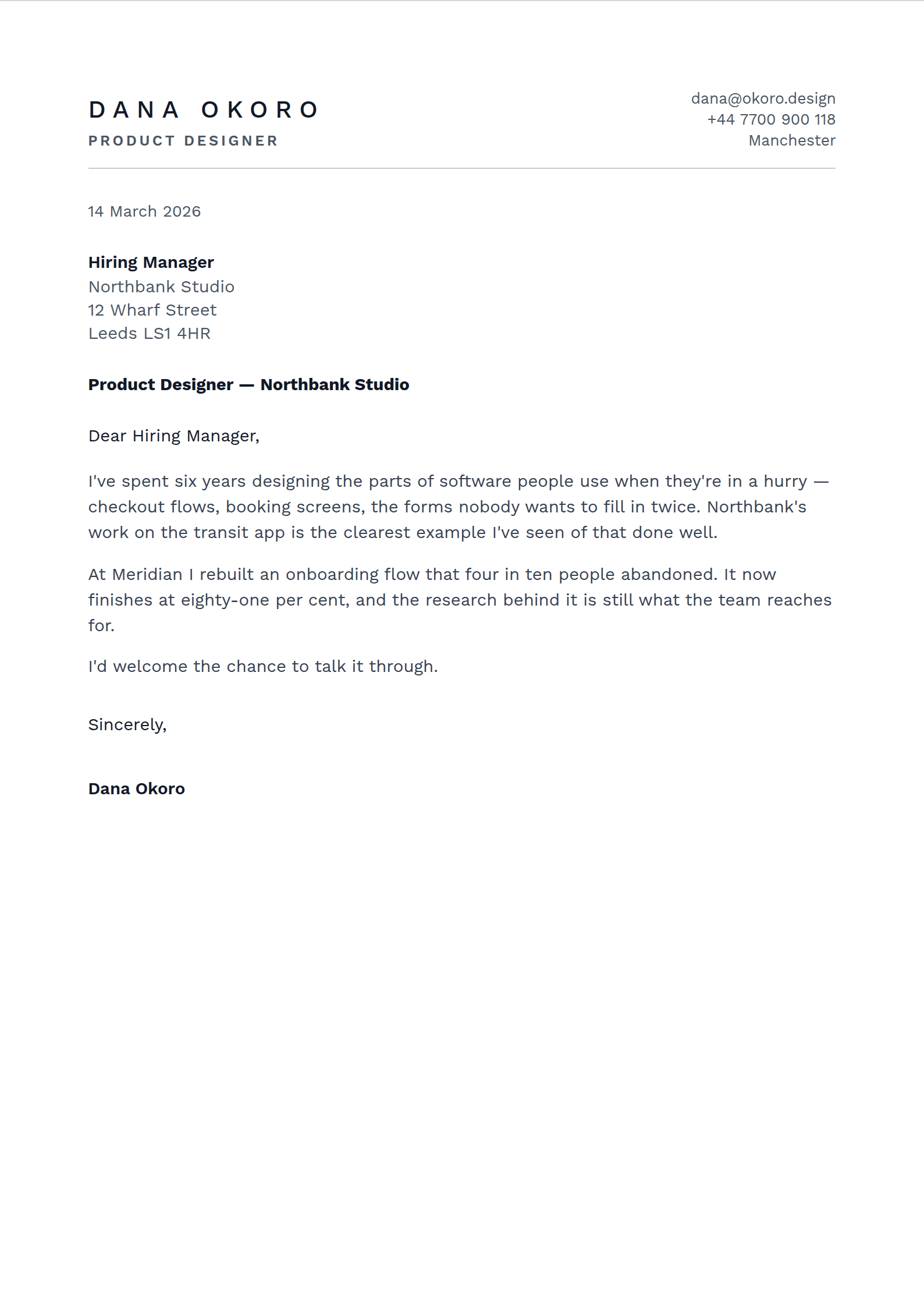 Tracking cover letter template