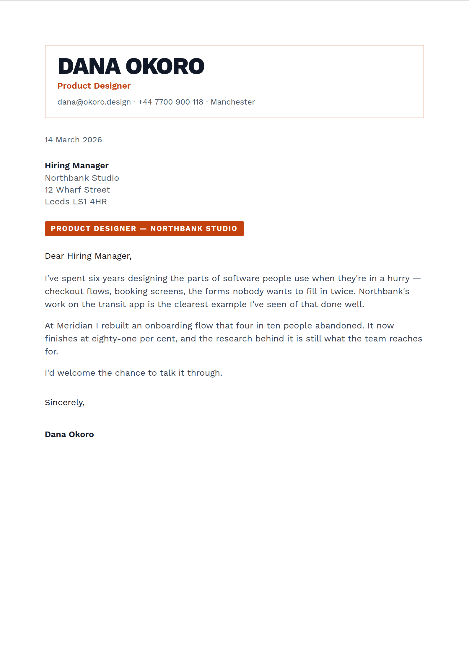 Typeset cover letter template