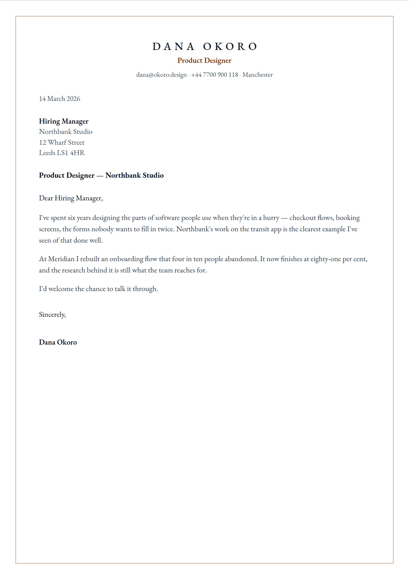 Uncial cover letter template