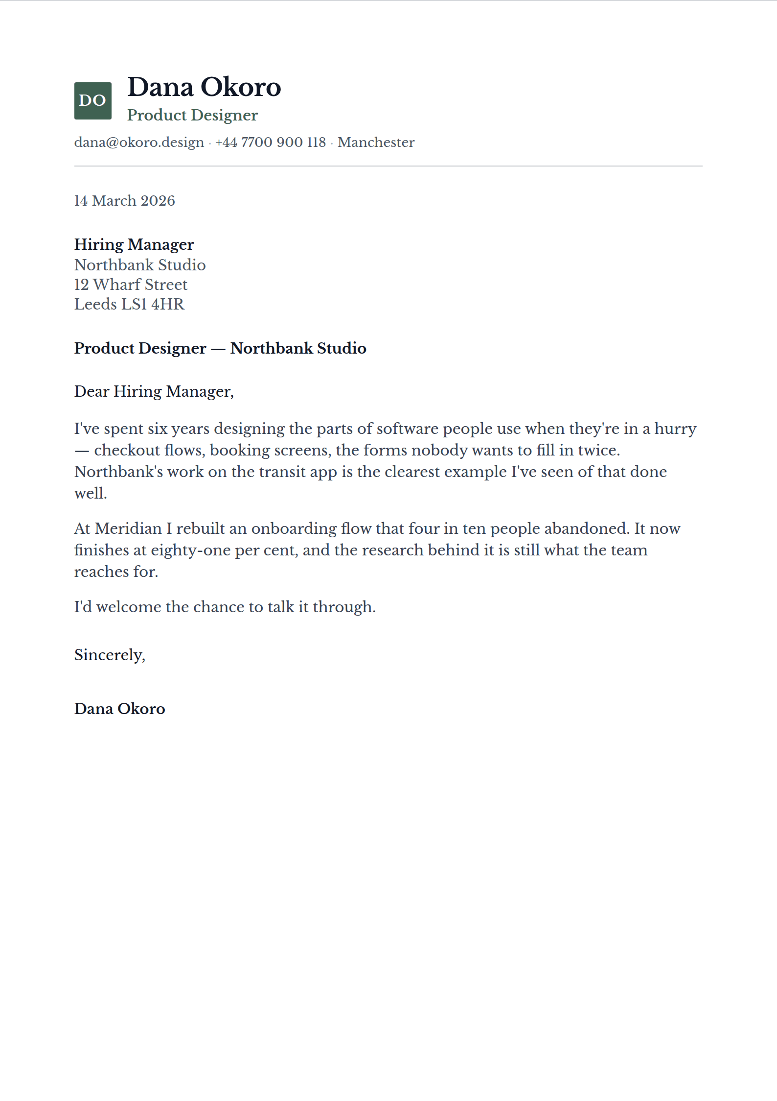 Versal cover letter template