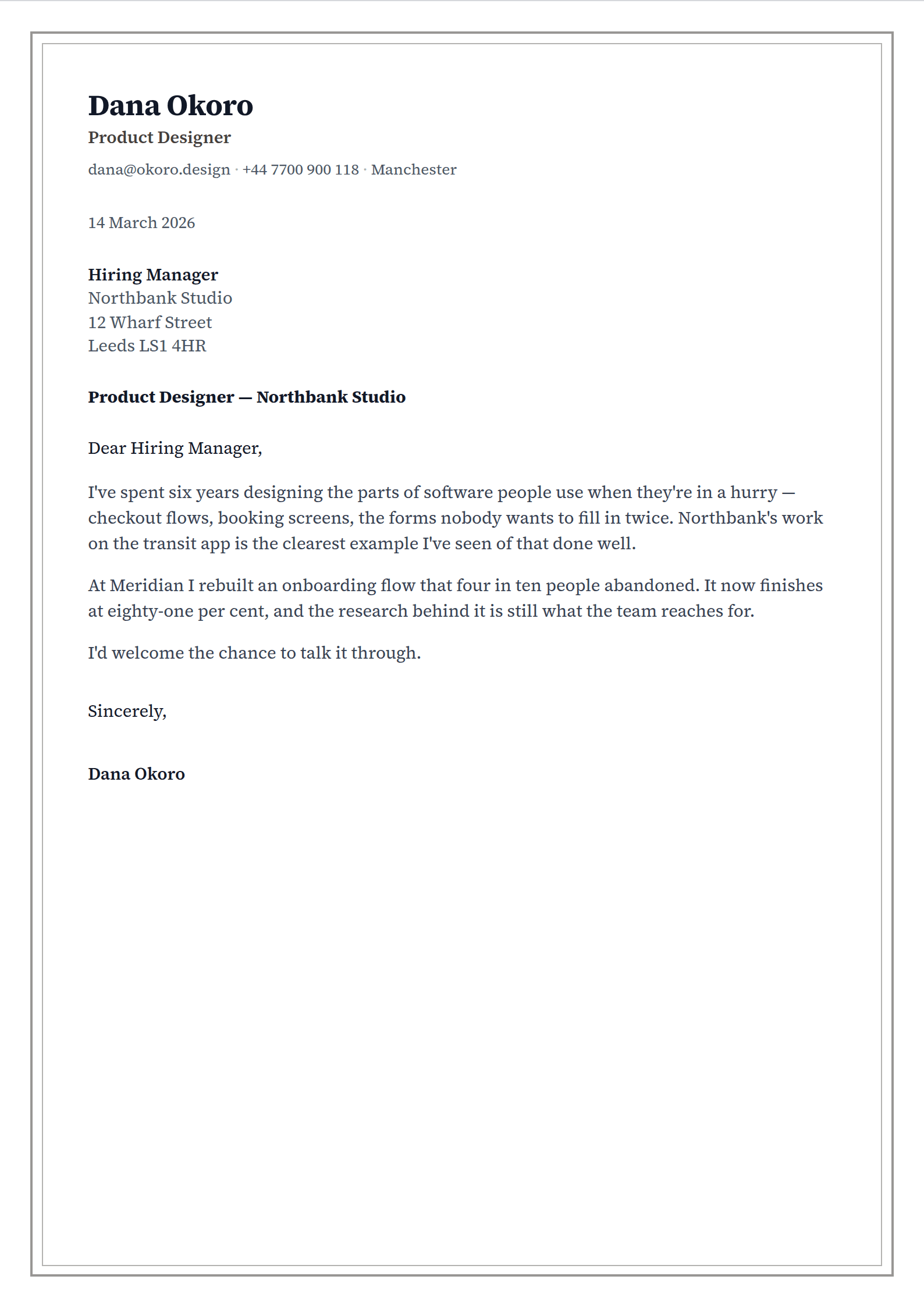 Verso cover letter template
