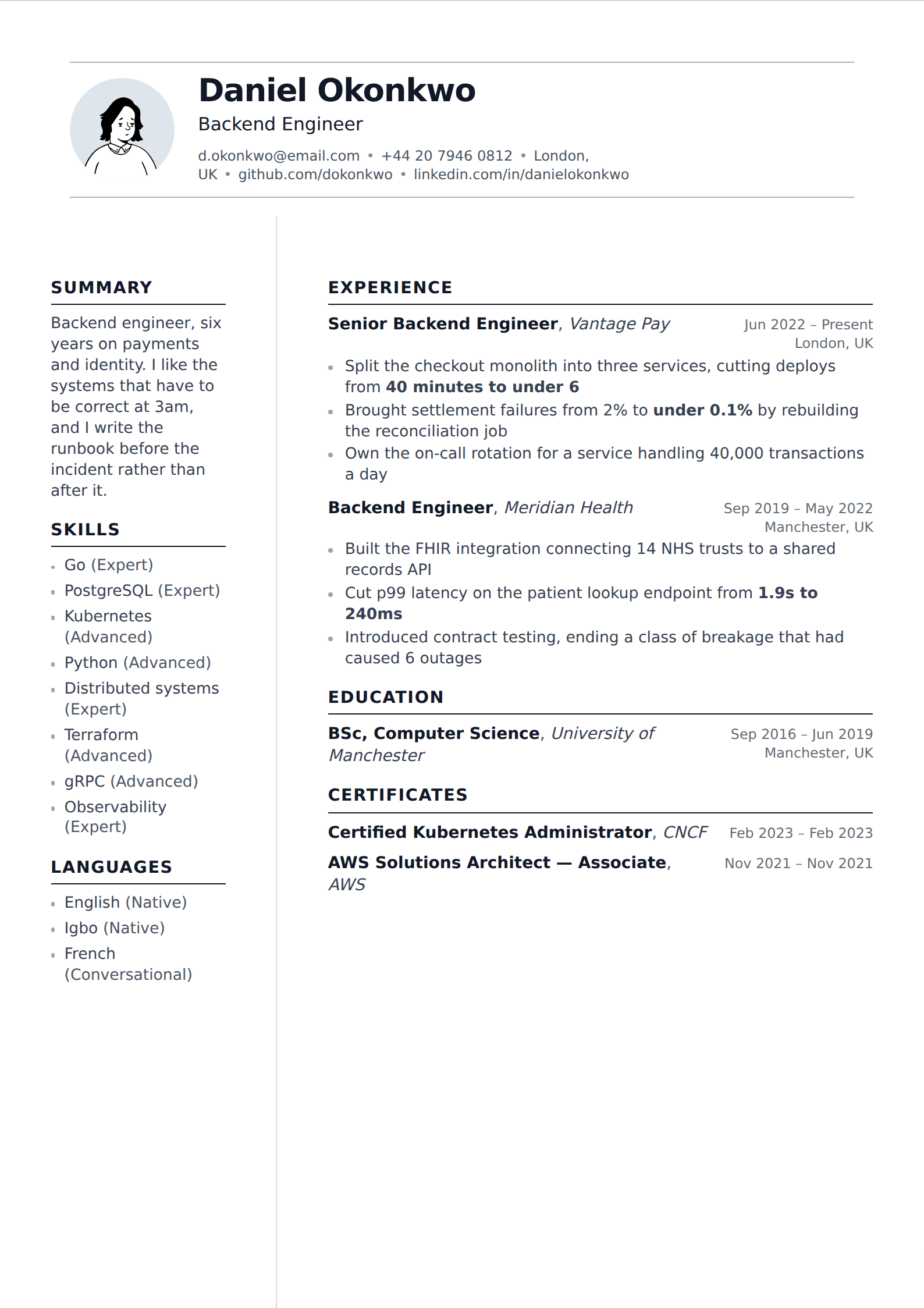 Alder resume and CV template