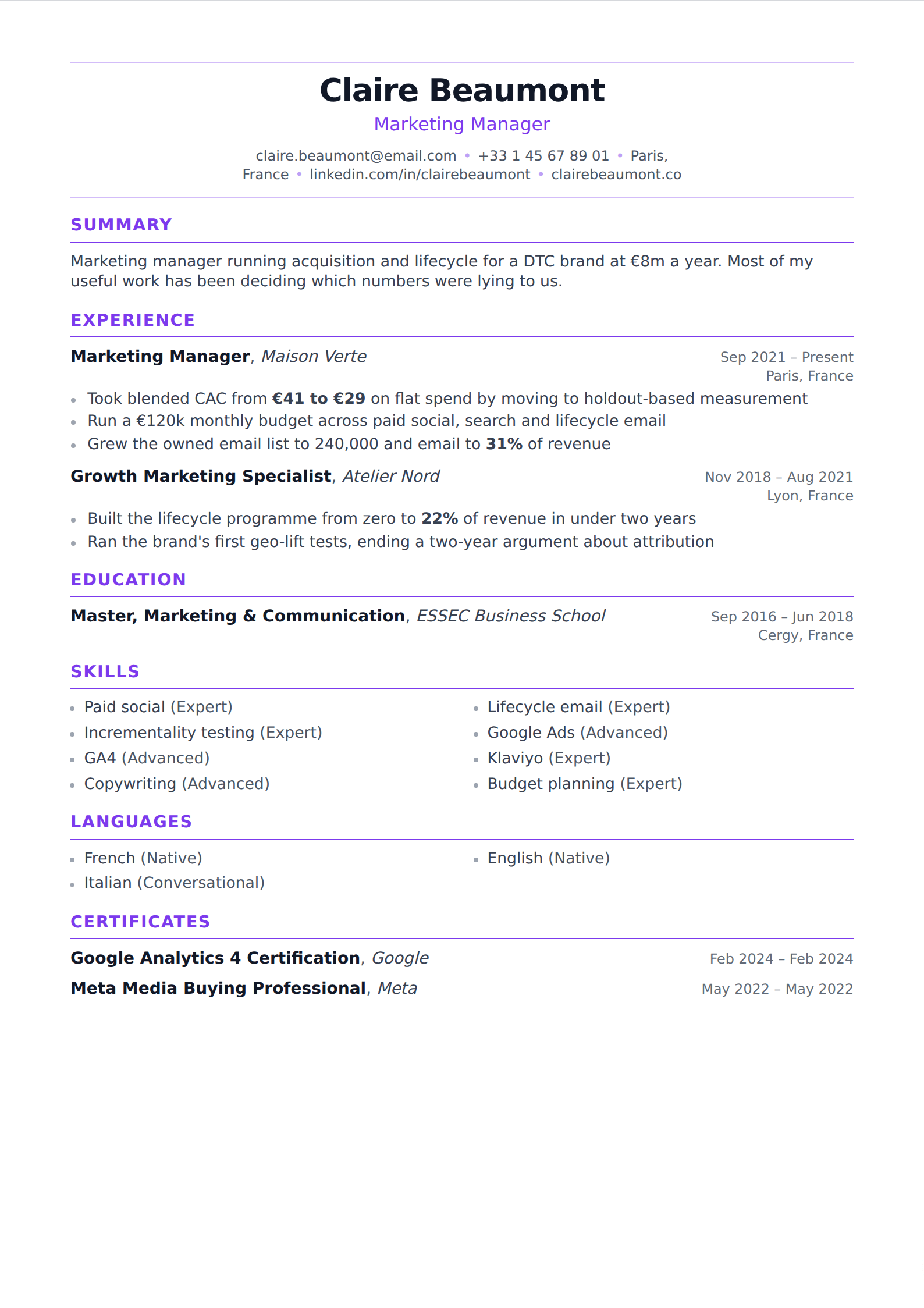 Amethyst resume and CV template