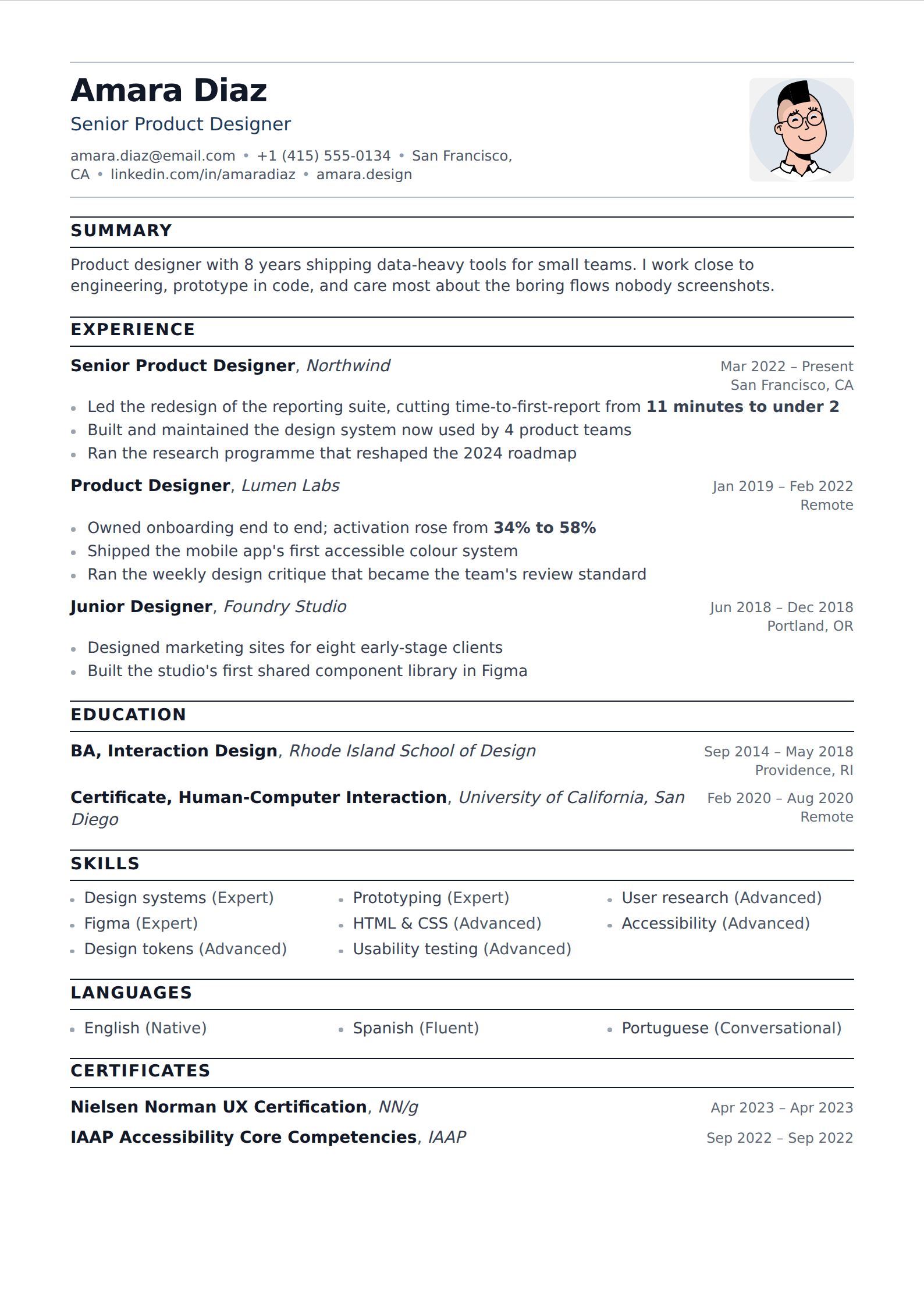 Astra resume and CV template