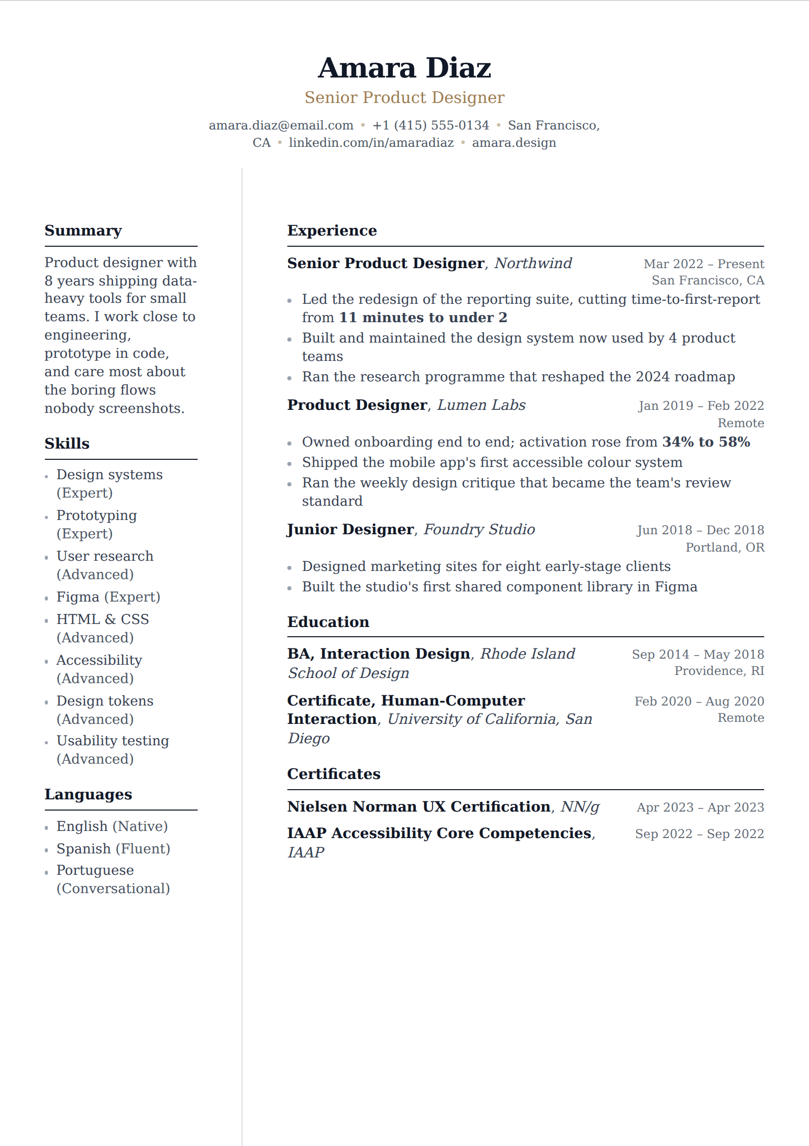 Aurum resume and CV template
