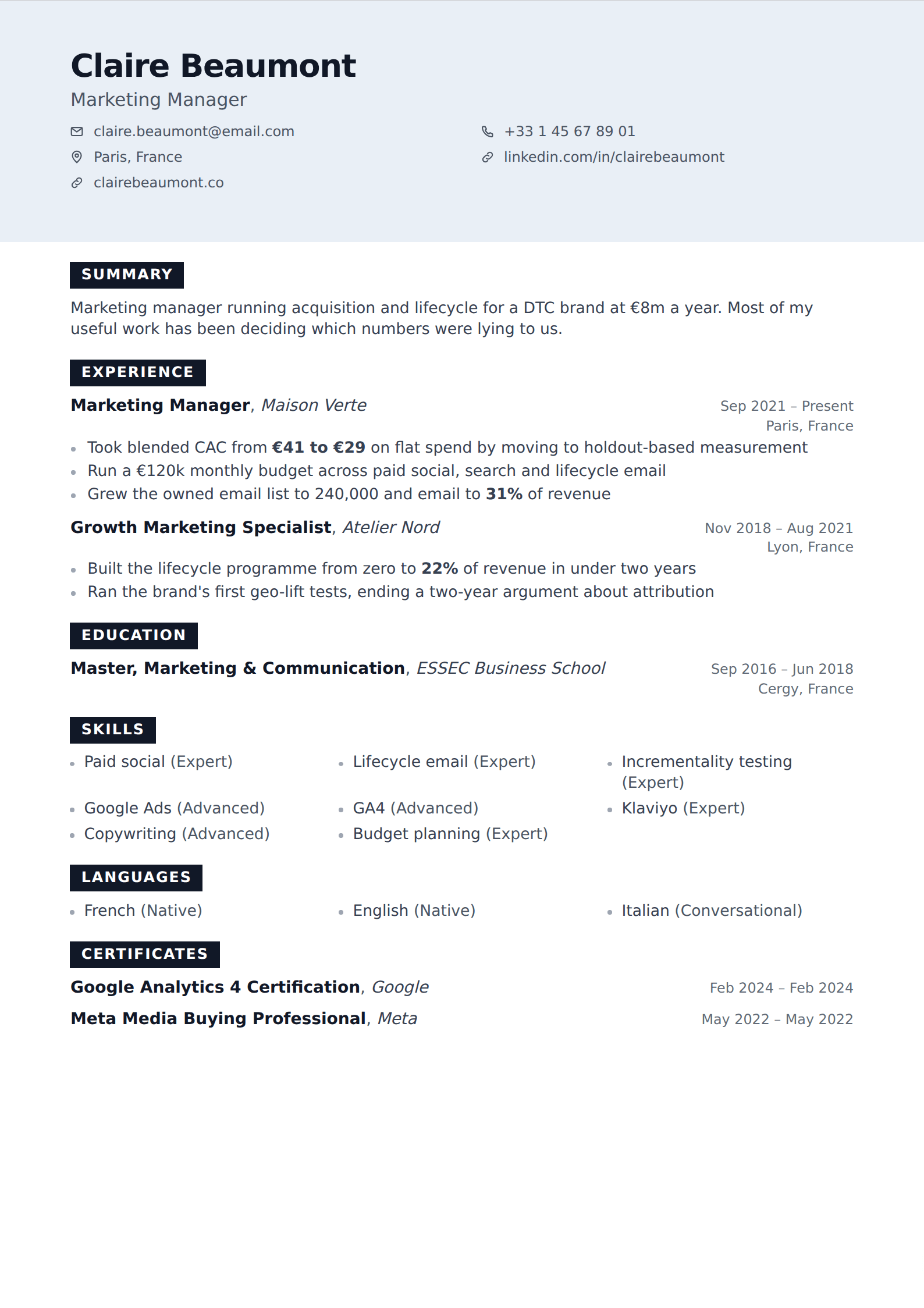 Beacon resume and CV template