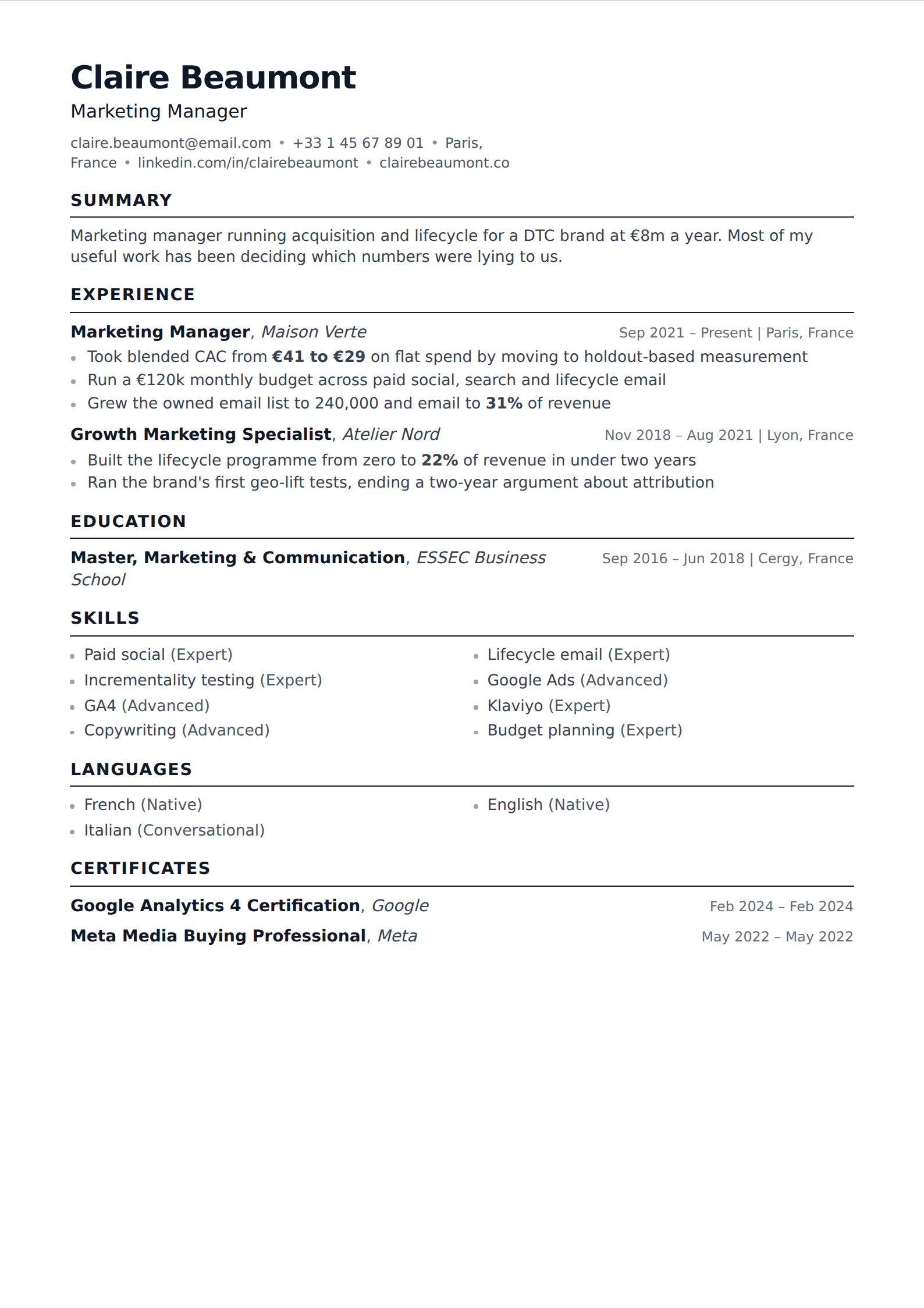 Bedrock resume and CV template
