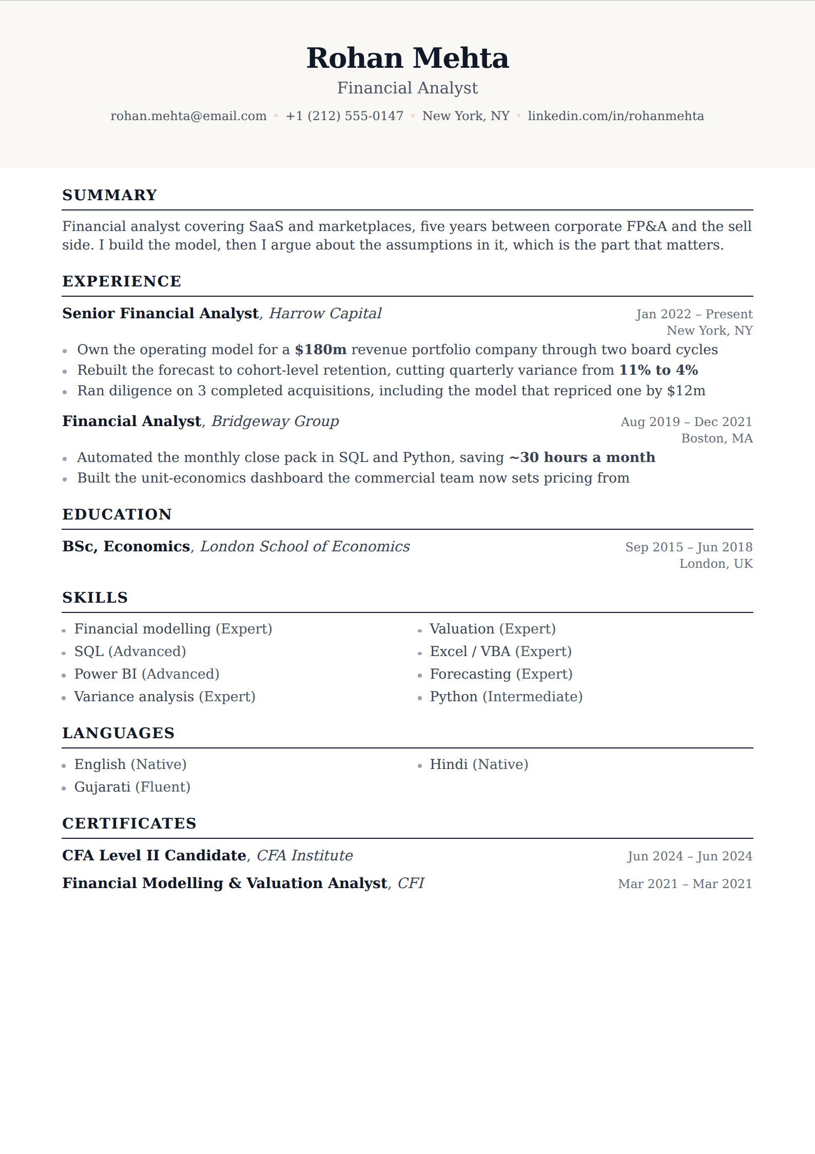 Bellini resume and CV template