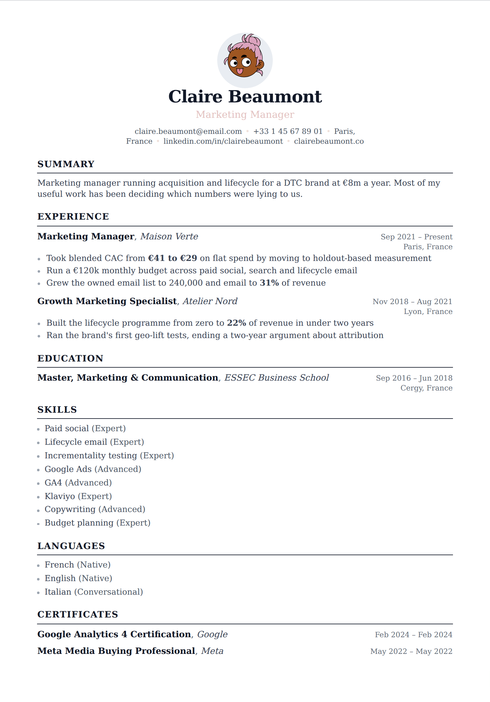 Bloom resume and CV template