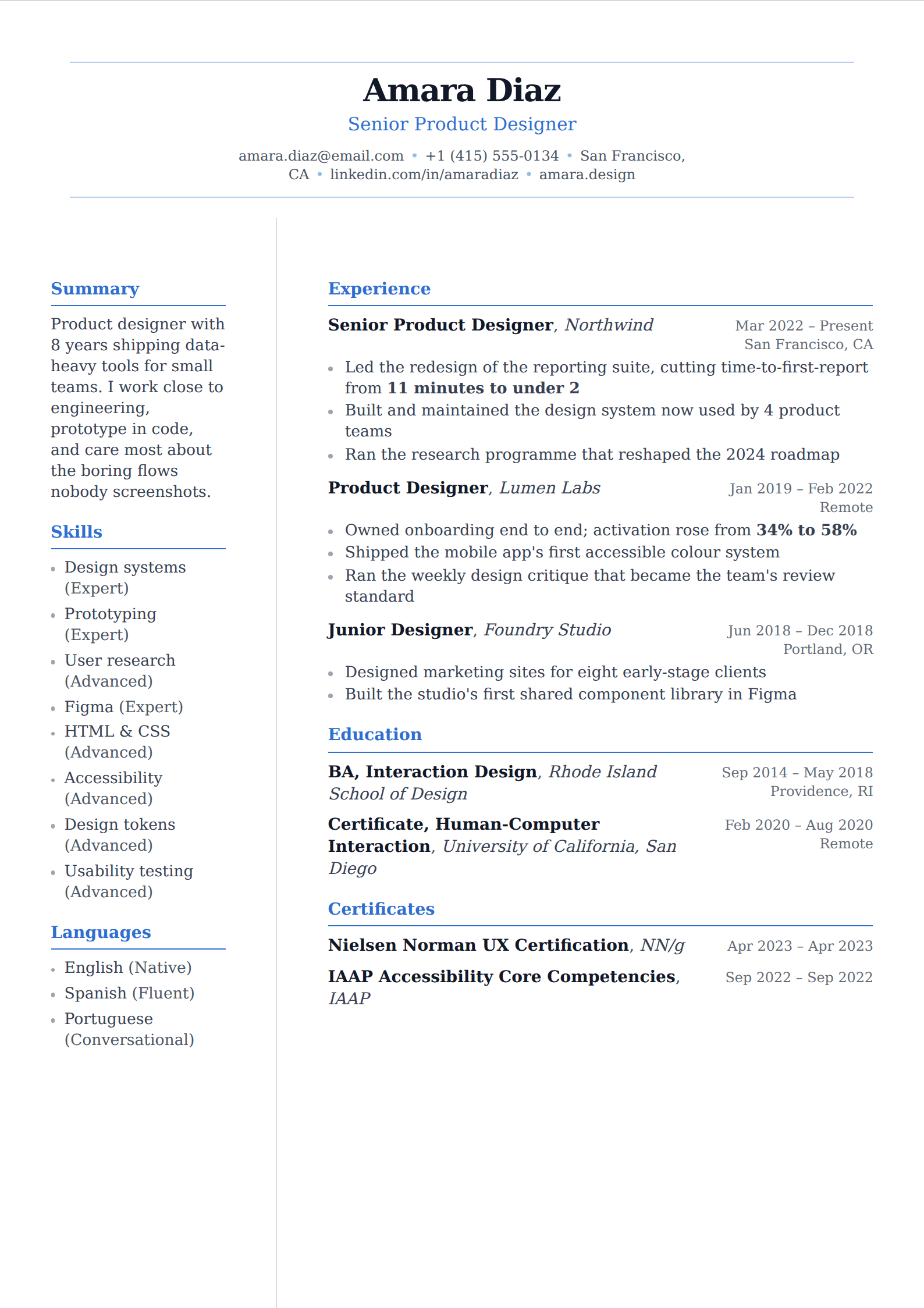Bluebell resume and CV template