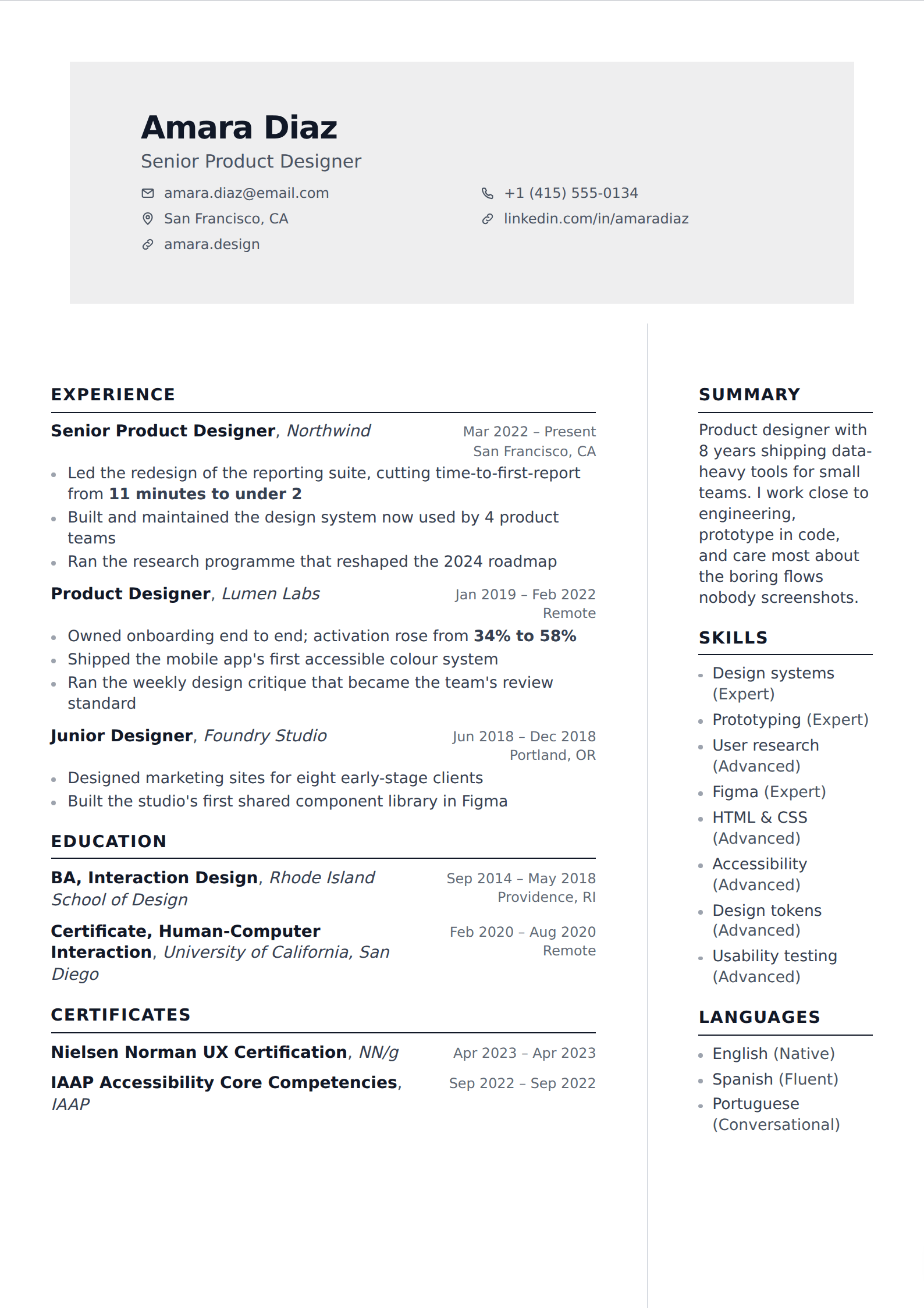 Boulder resume and CV template