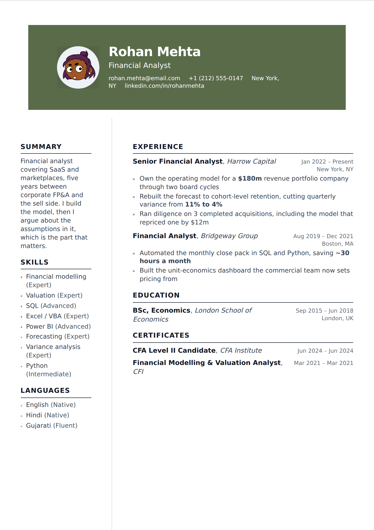 Bracken resume and CV template