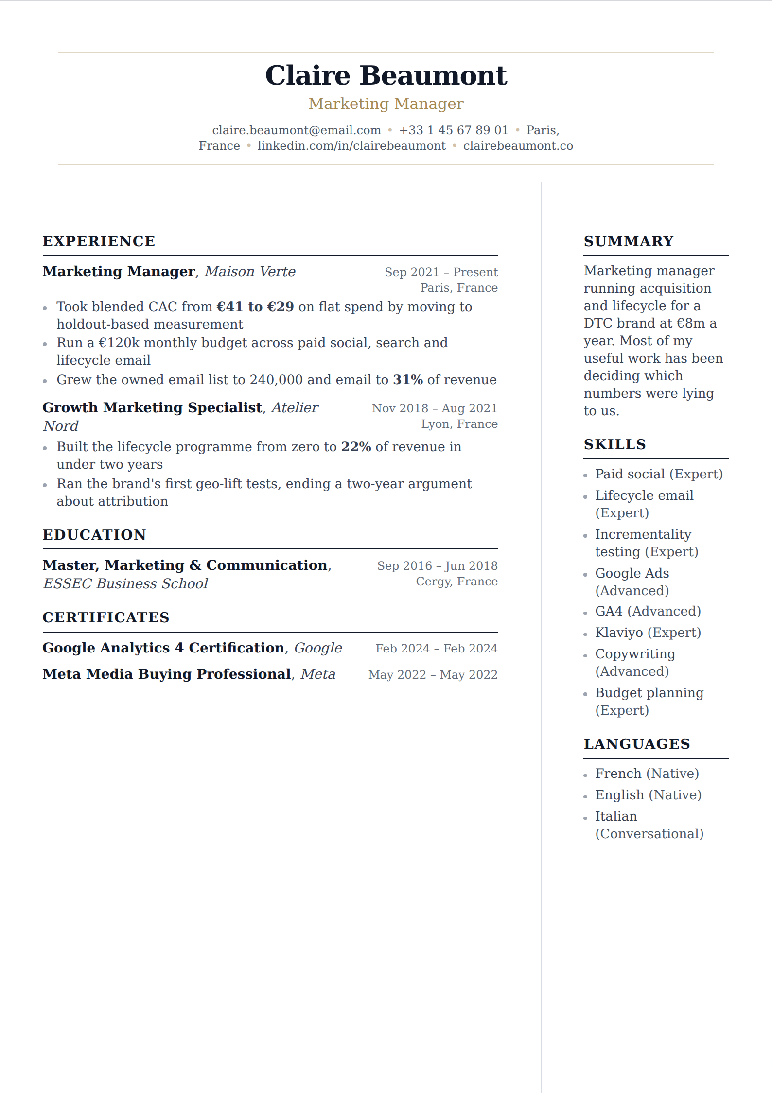 Brocade resume and CV template