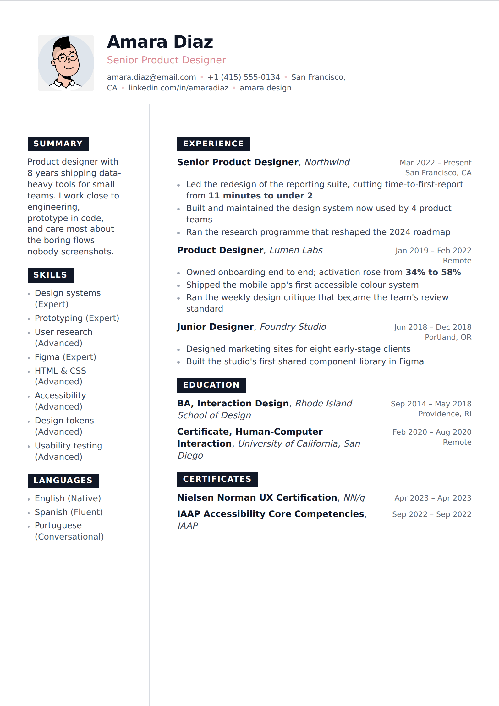 Cerise resume and CV template