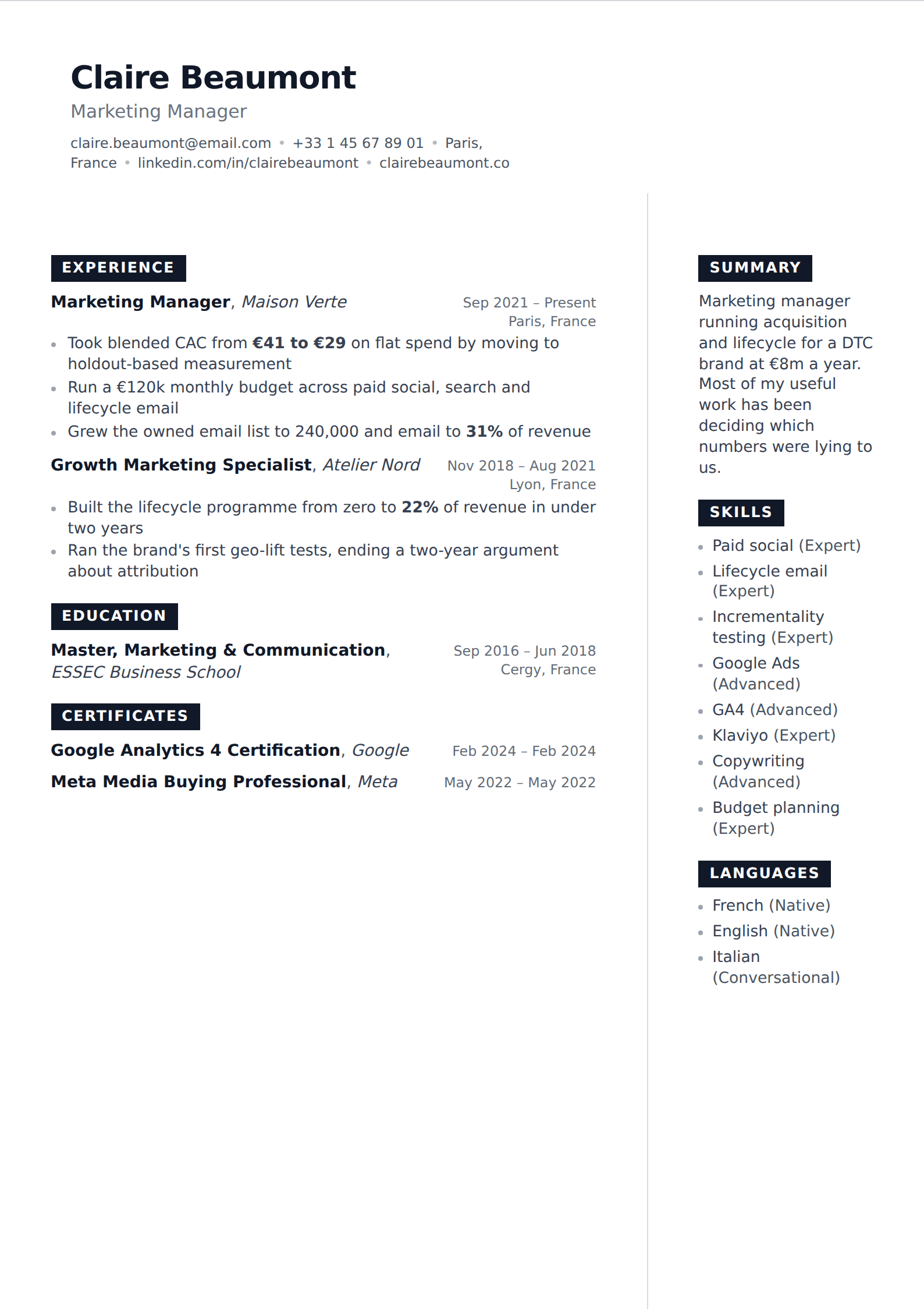 Cinder resume and CV template