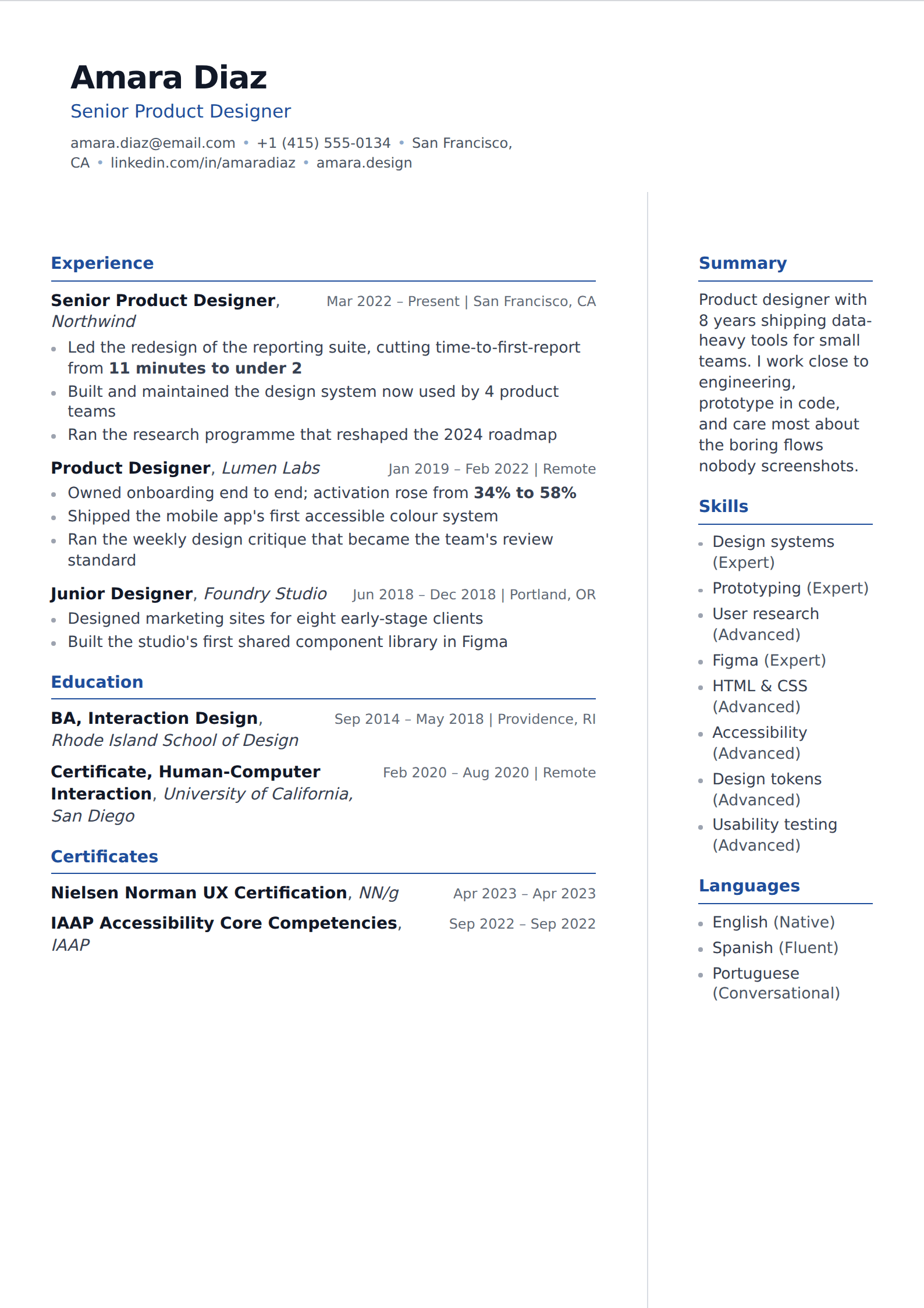 Cobalt resume and CV template