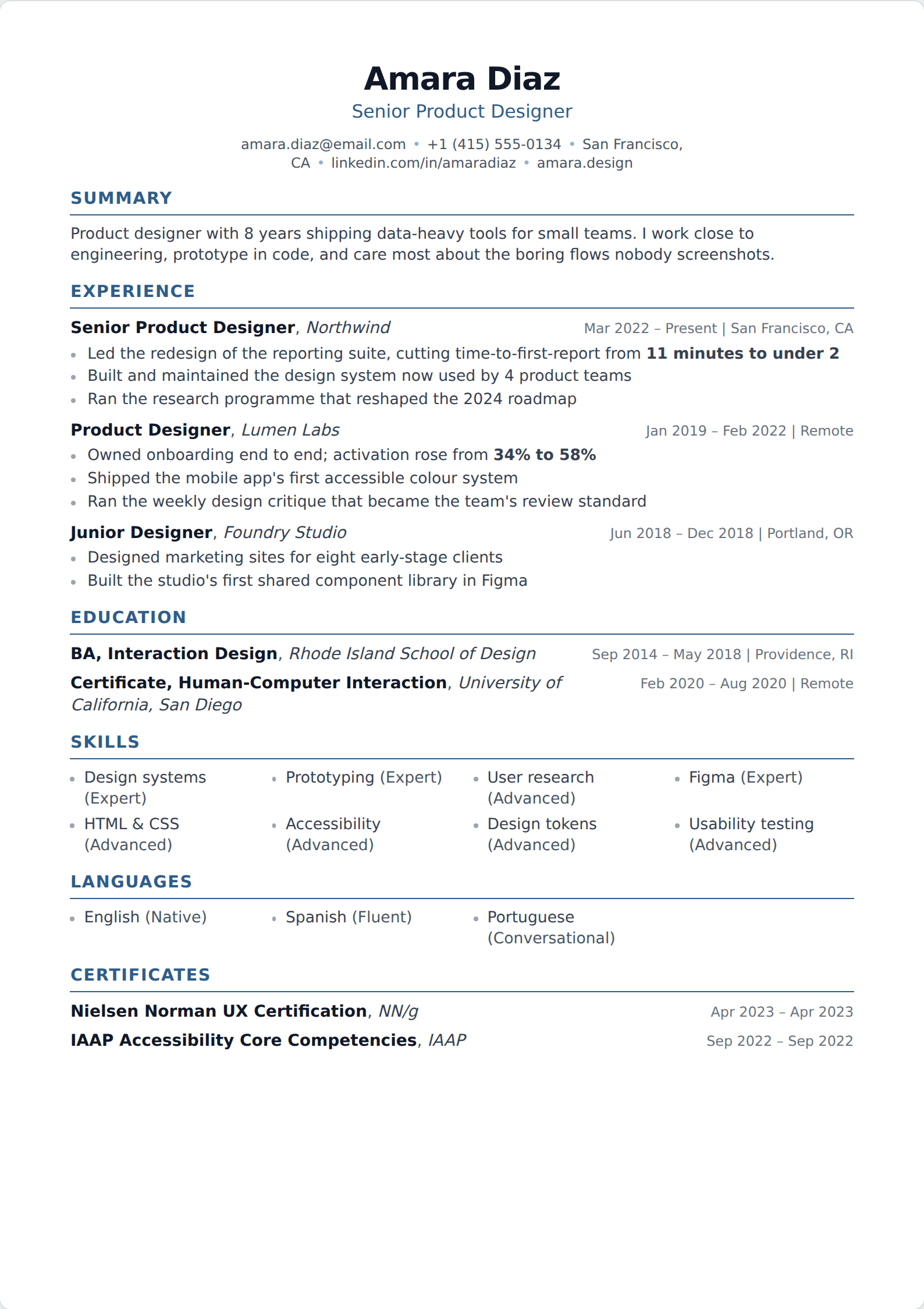 Compact resume template