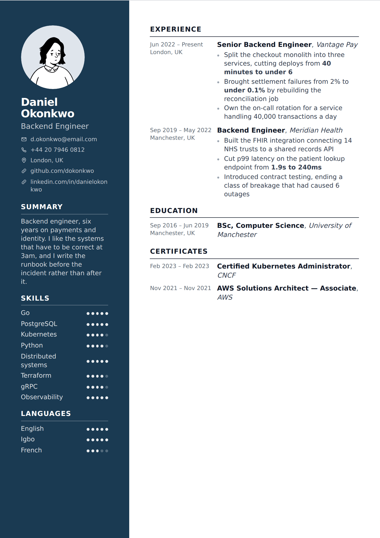 Corvette resume and CV template