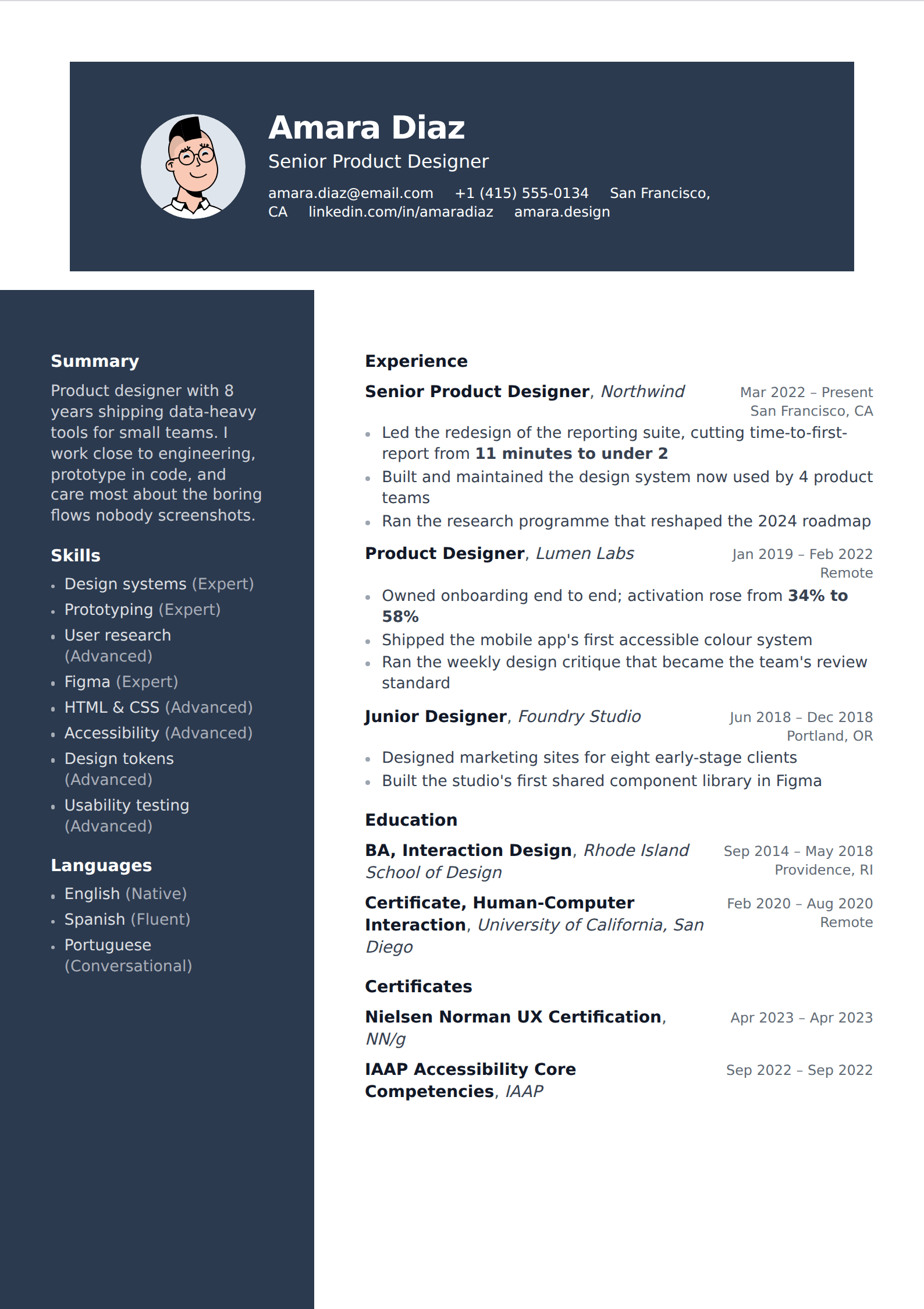 Cove resume and CV template