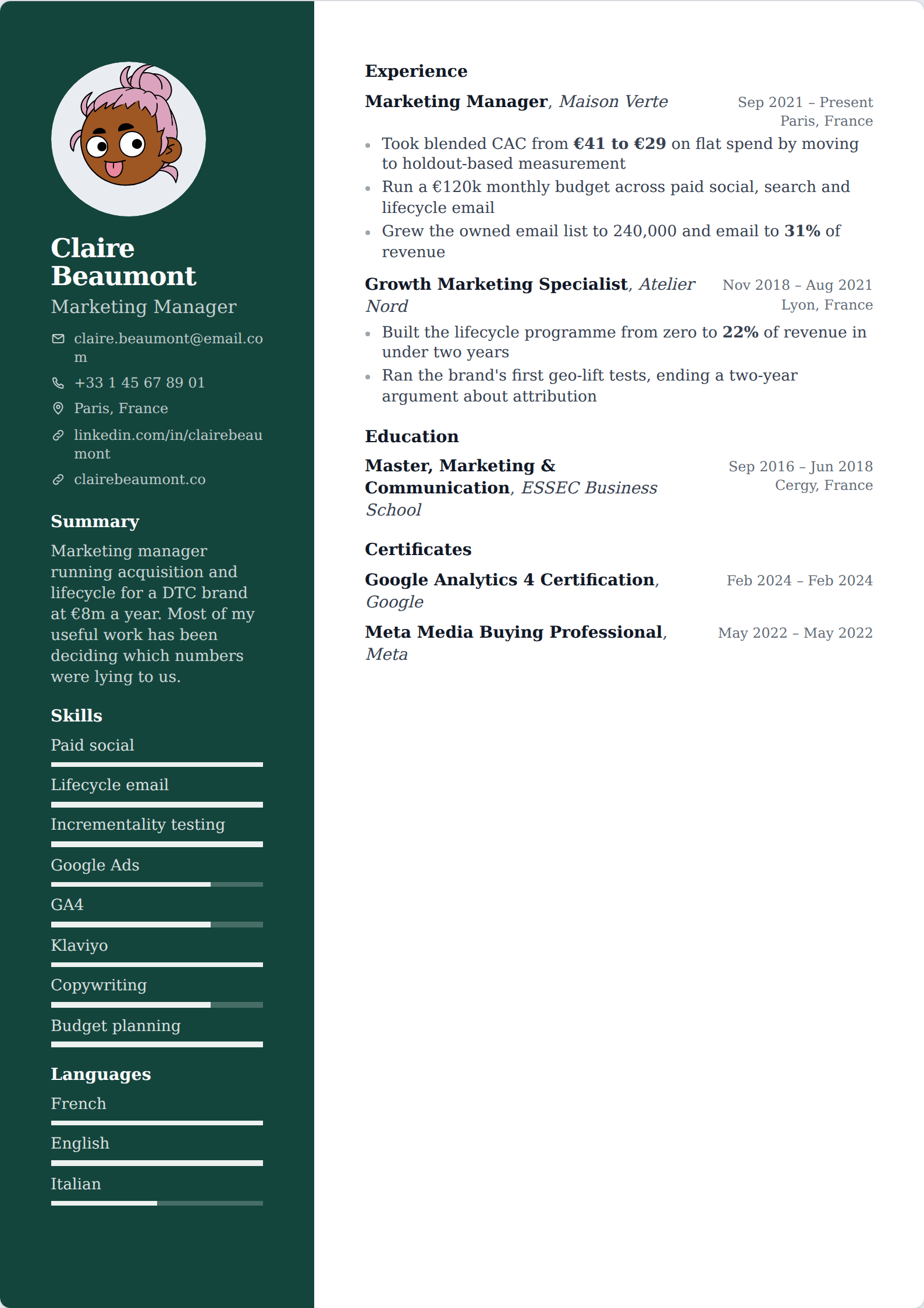 Dublin resume template