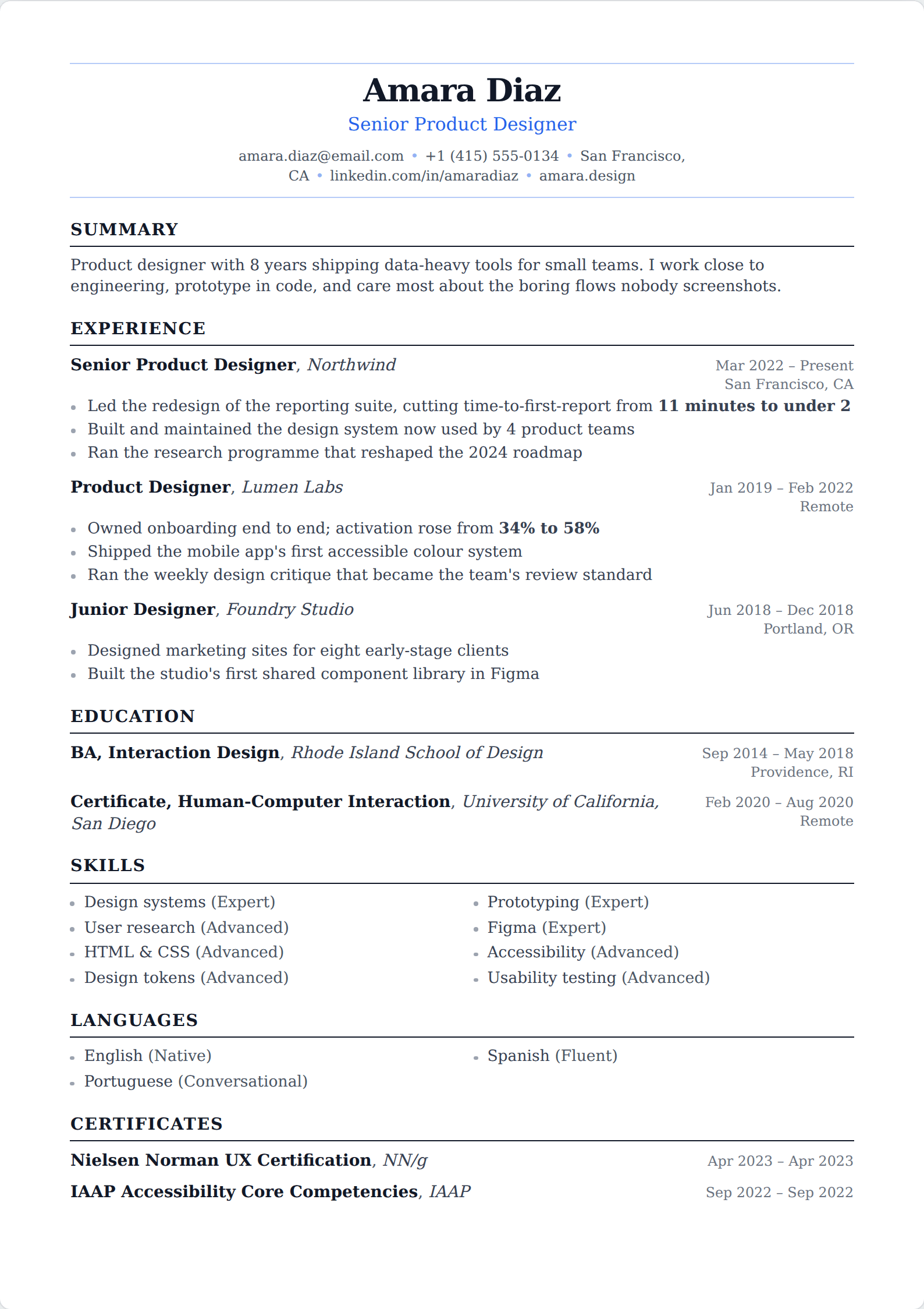 Editorial resume template