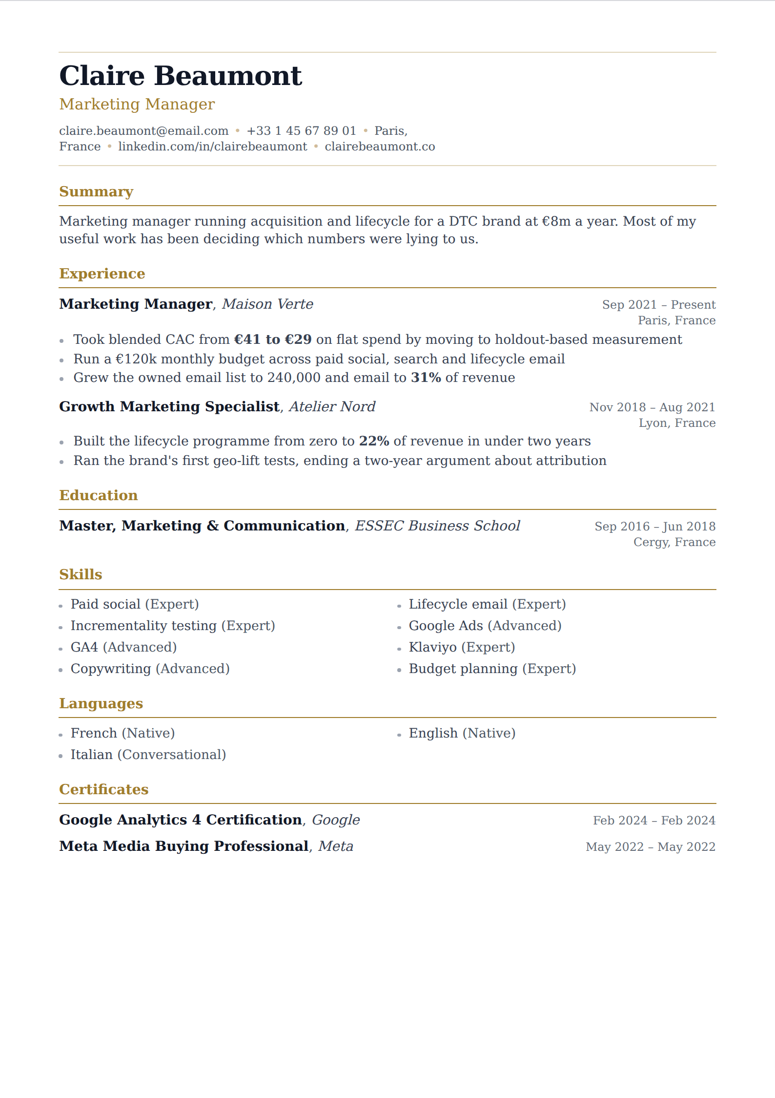 Filigree resume and CV template