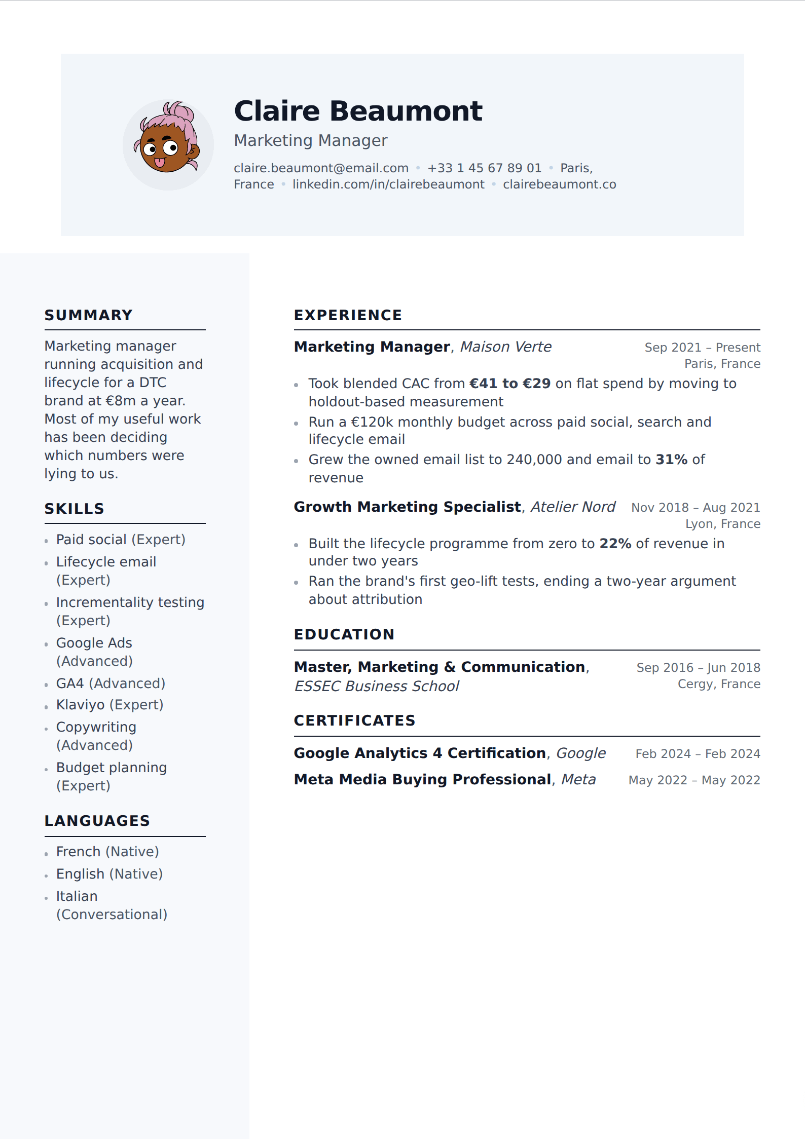 Frost resume and CV template