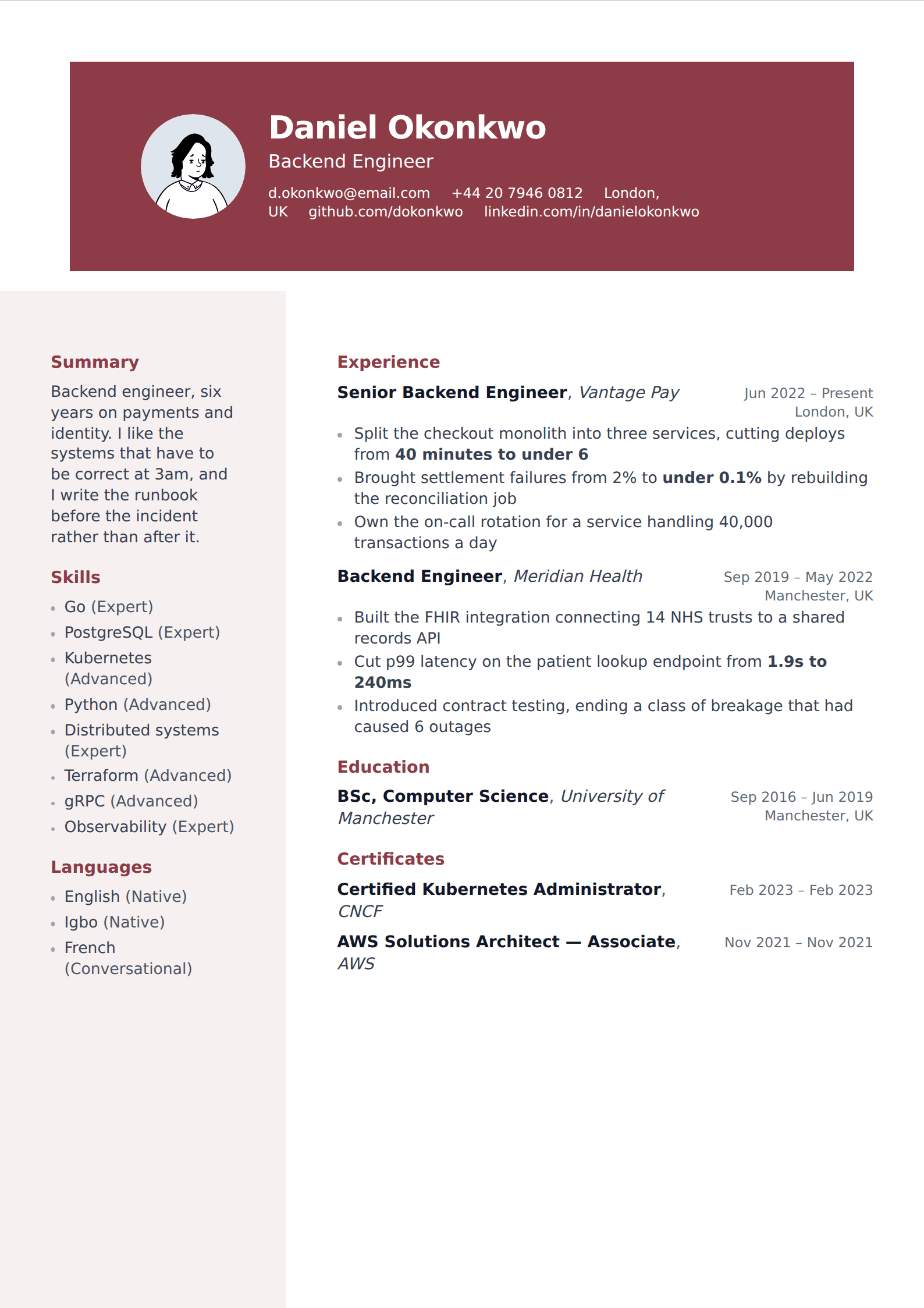Garnet resume and CV template