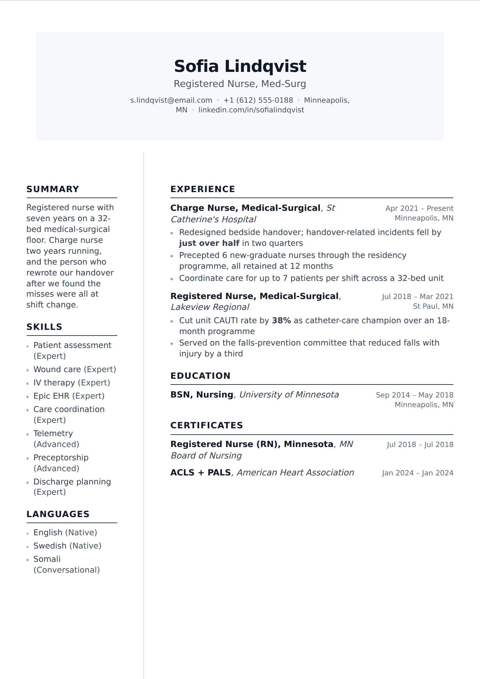 Glacier resume and CV template