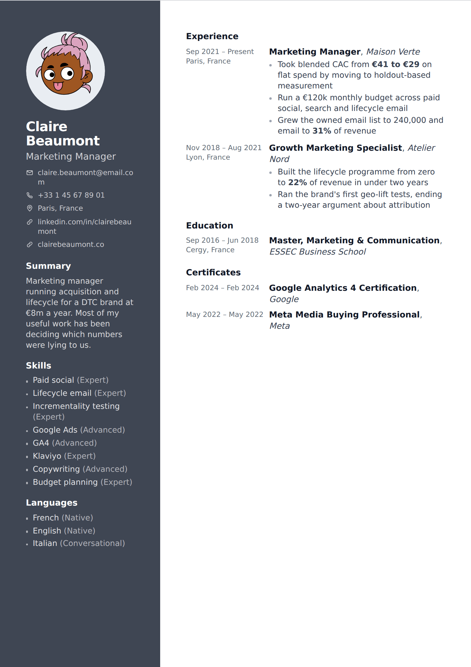 Gunmetal resume and CV template