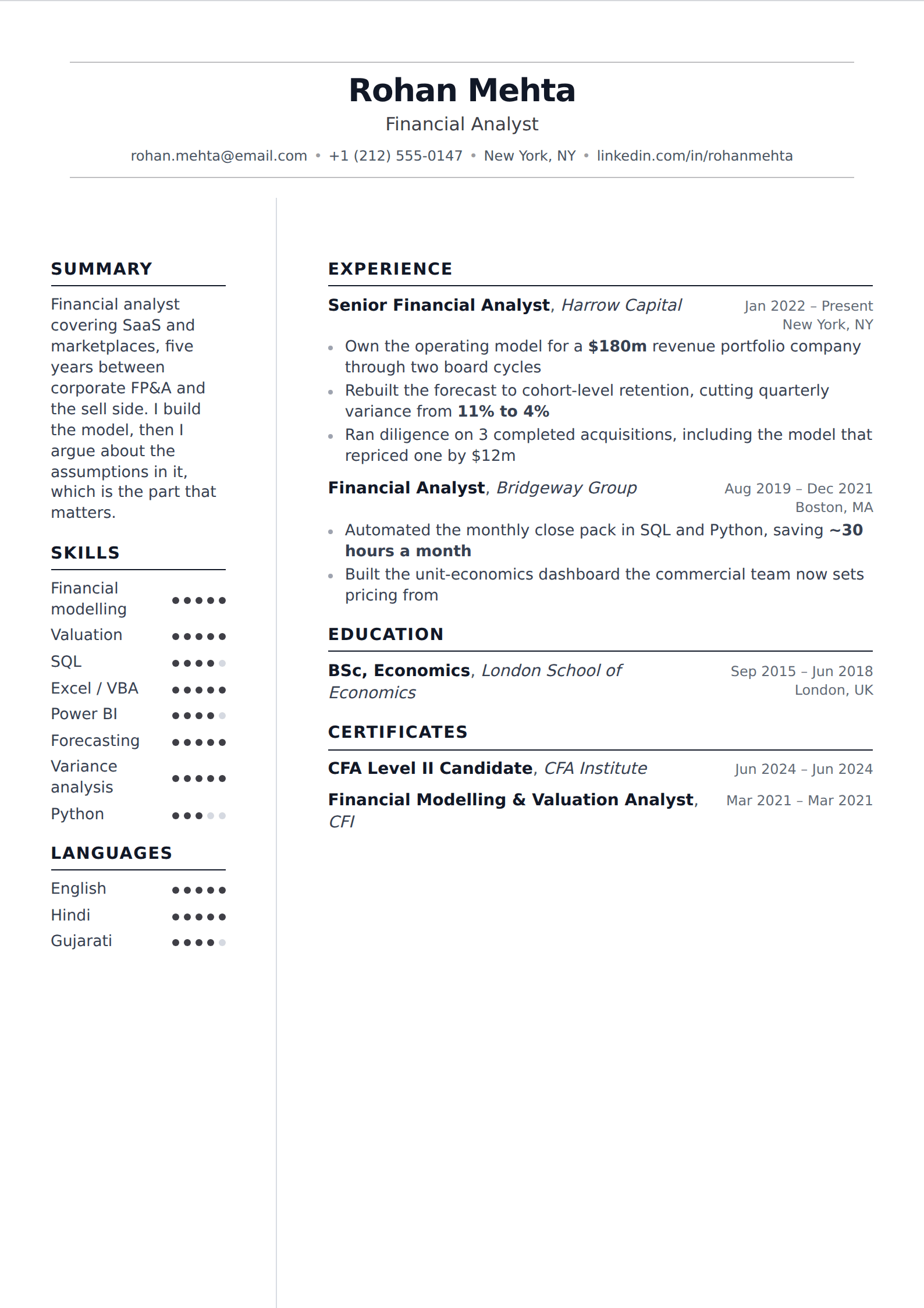 Harlequin resume and CV template