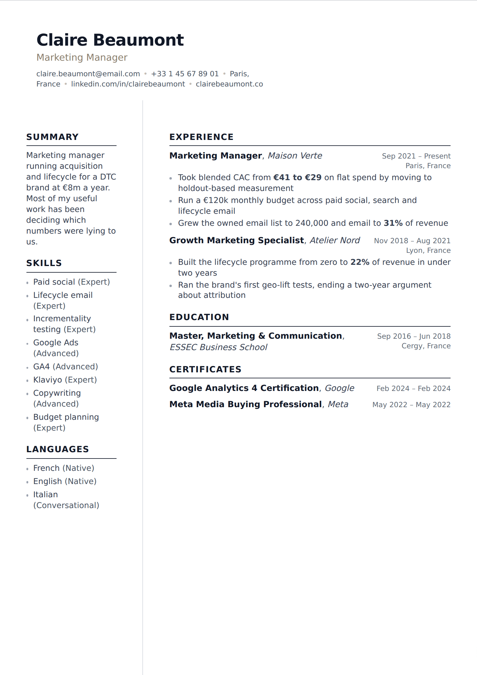 Ivory resume and CV template