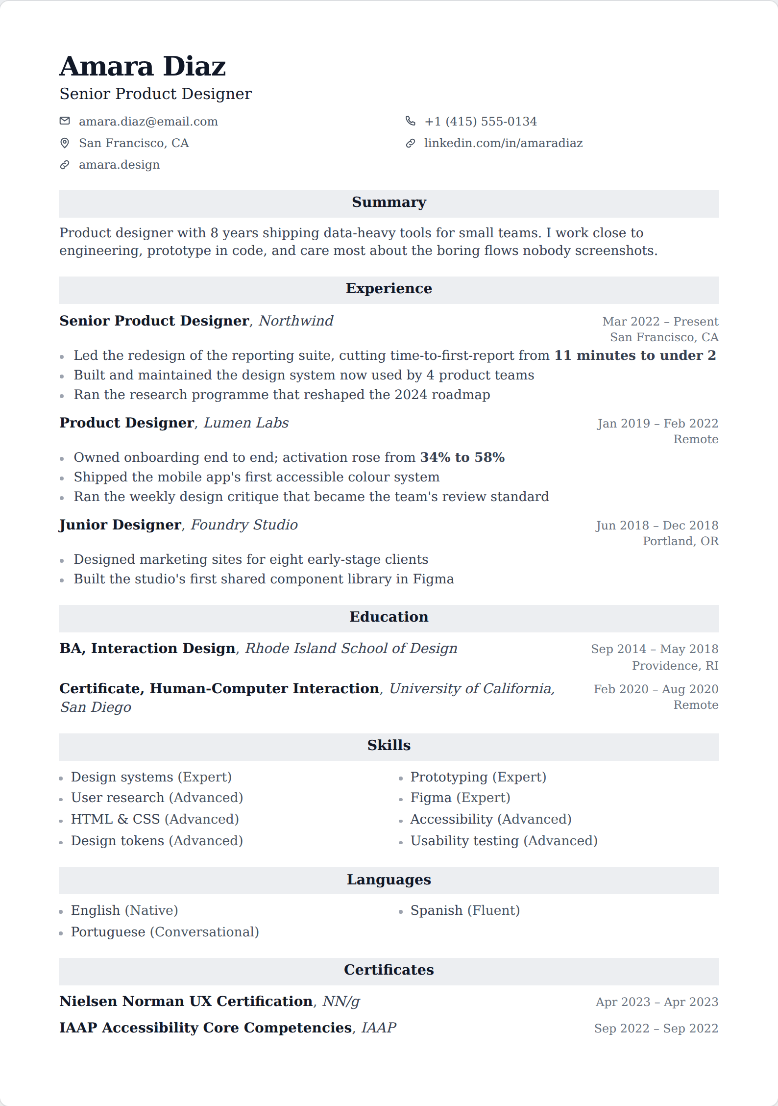 Ledger resume template