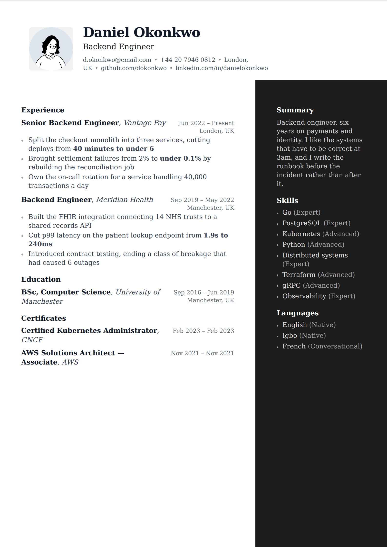 Marquee resume and CV template