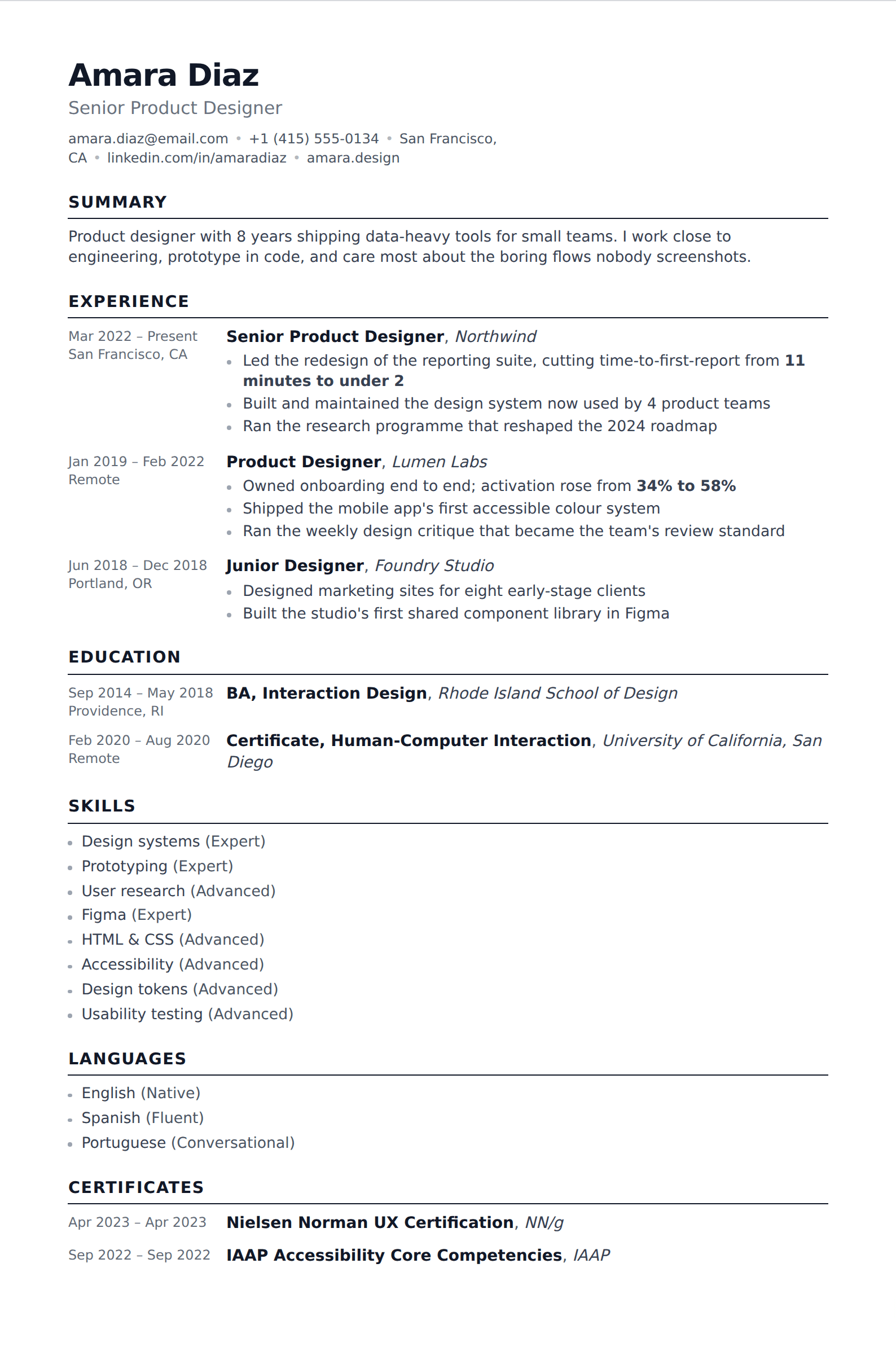 Meadow resume and CV template