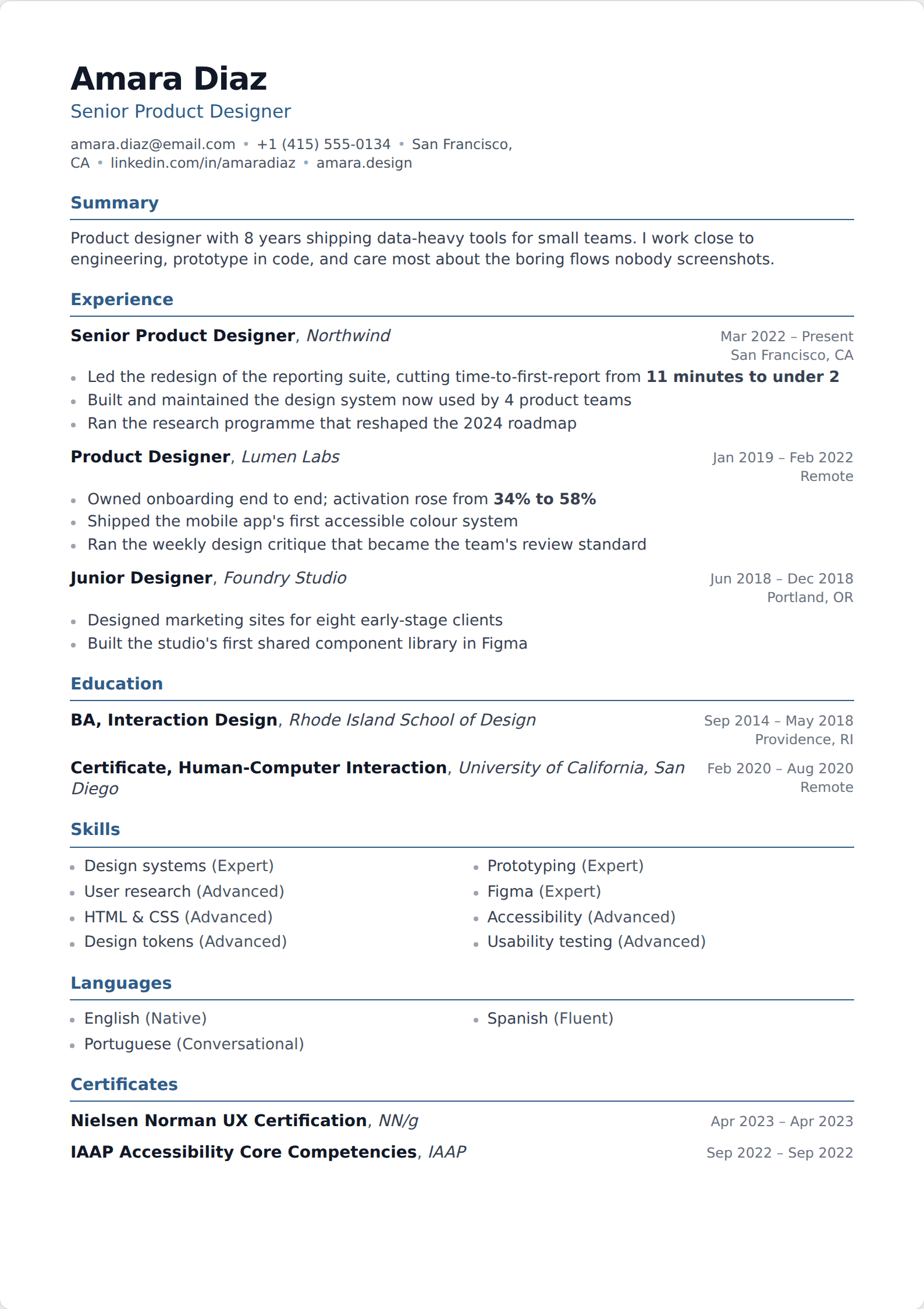 Meridian resume template