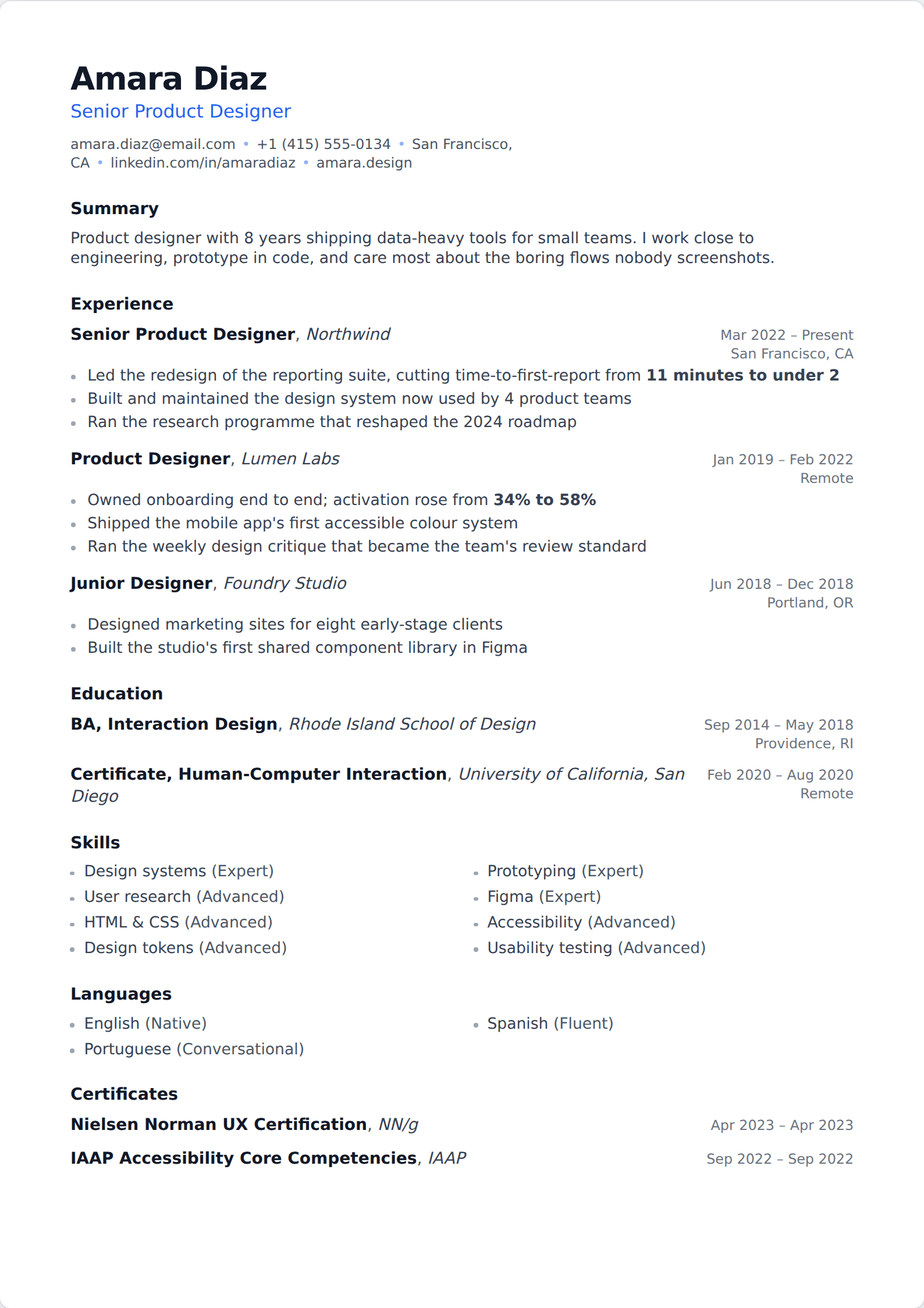 Minimal resume template