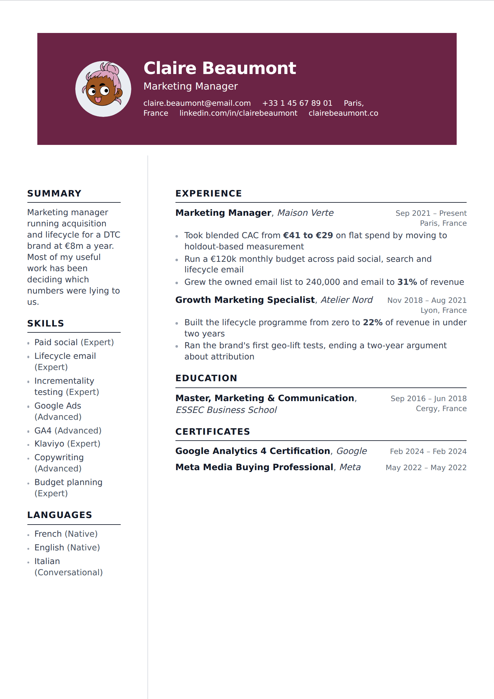 Mulberry resume and CV template