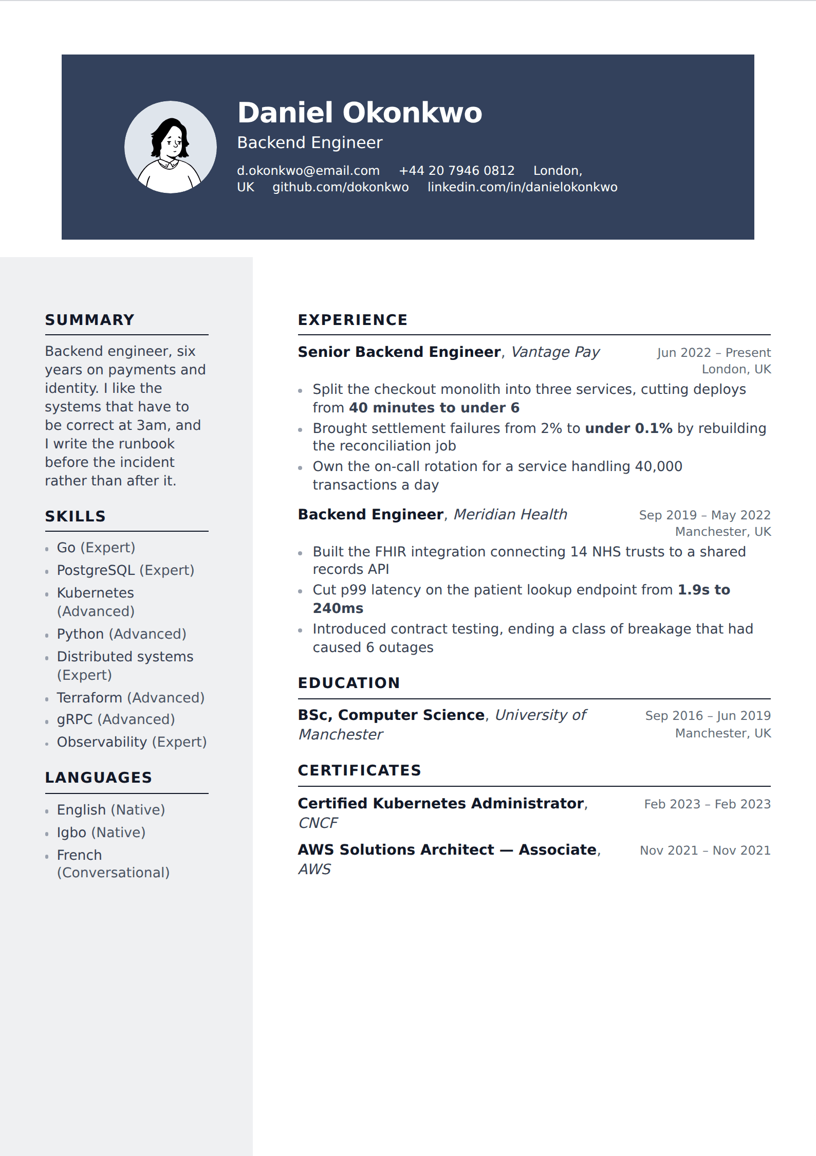 Nimbus resume and CV template